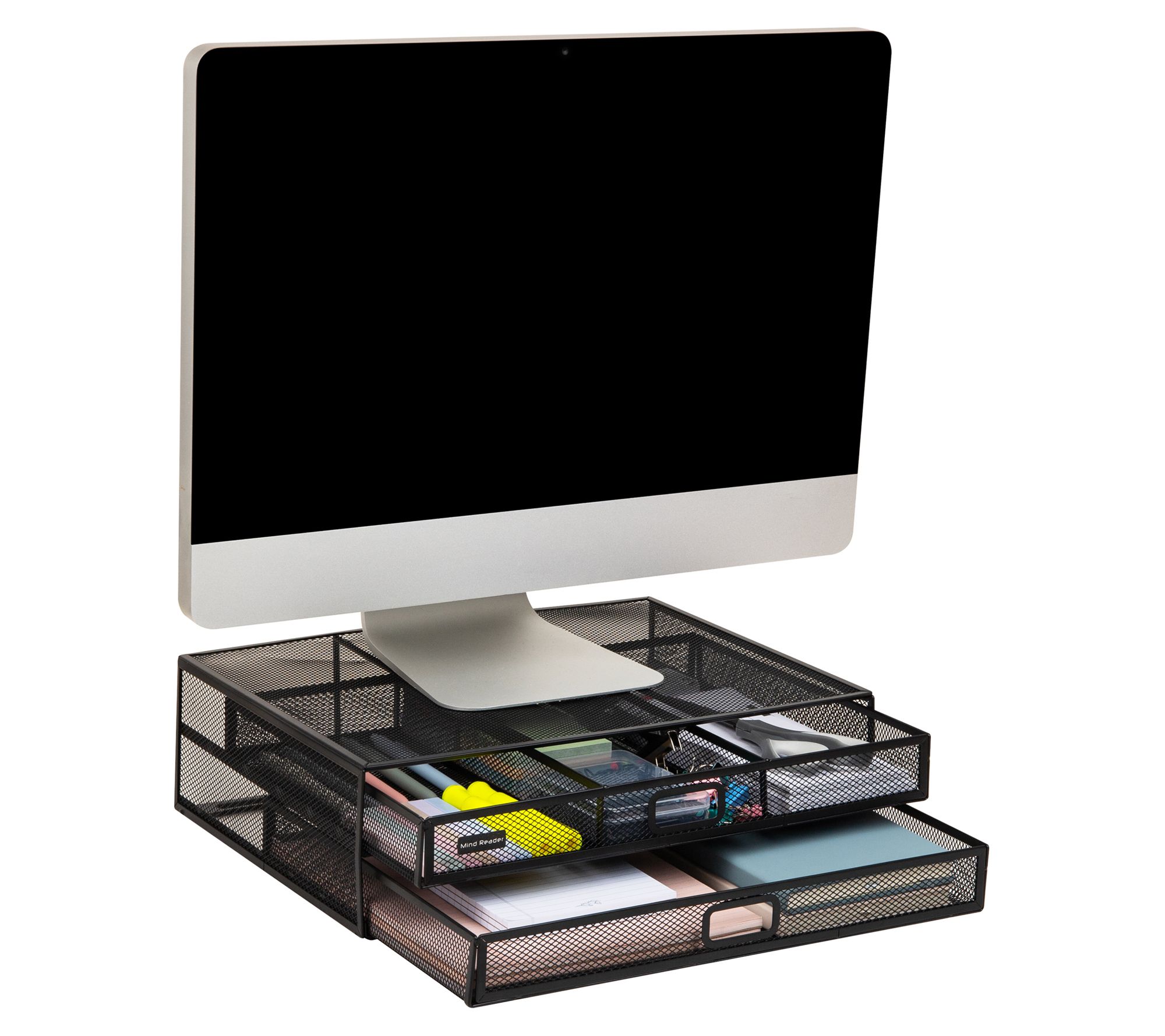 Mind Reader Metal Desk Monitor Stand Riser with 2 Drawers