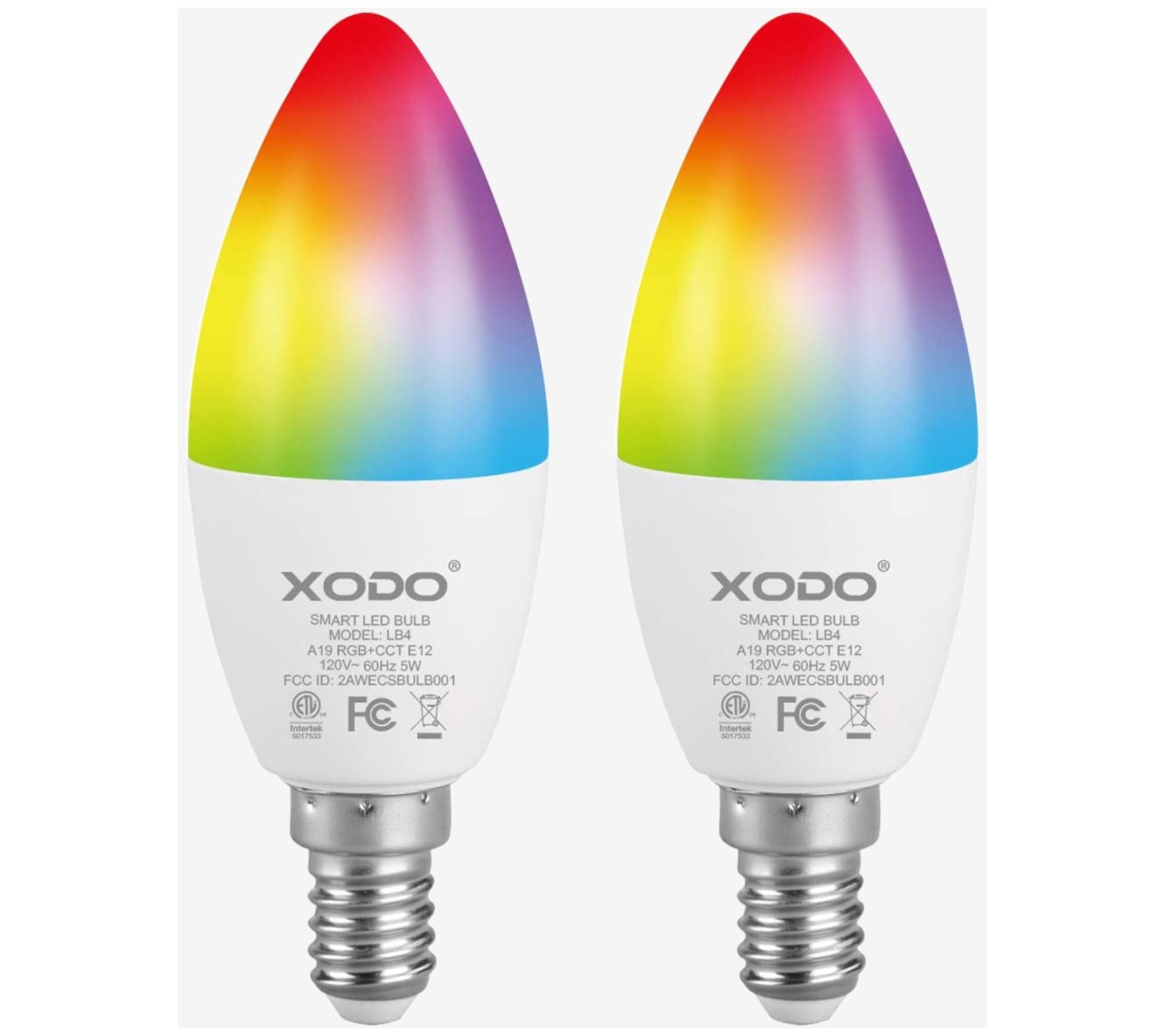 XODO Smart Candelabra LED Bulb 2-Pack Multi-Col or WiFi E12 5W
