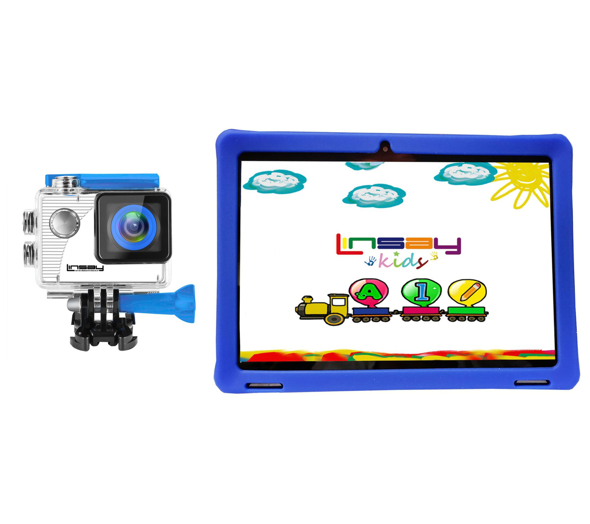 LINSAY 10.1" 32GB IPS Tablet with Kids Case & A tion Camera