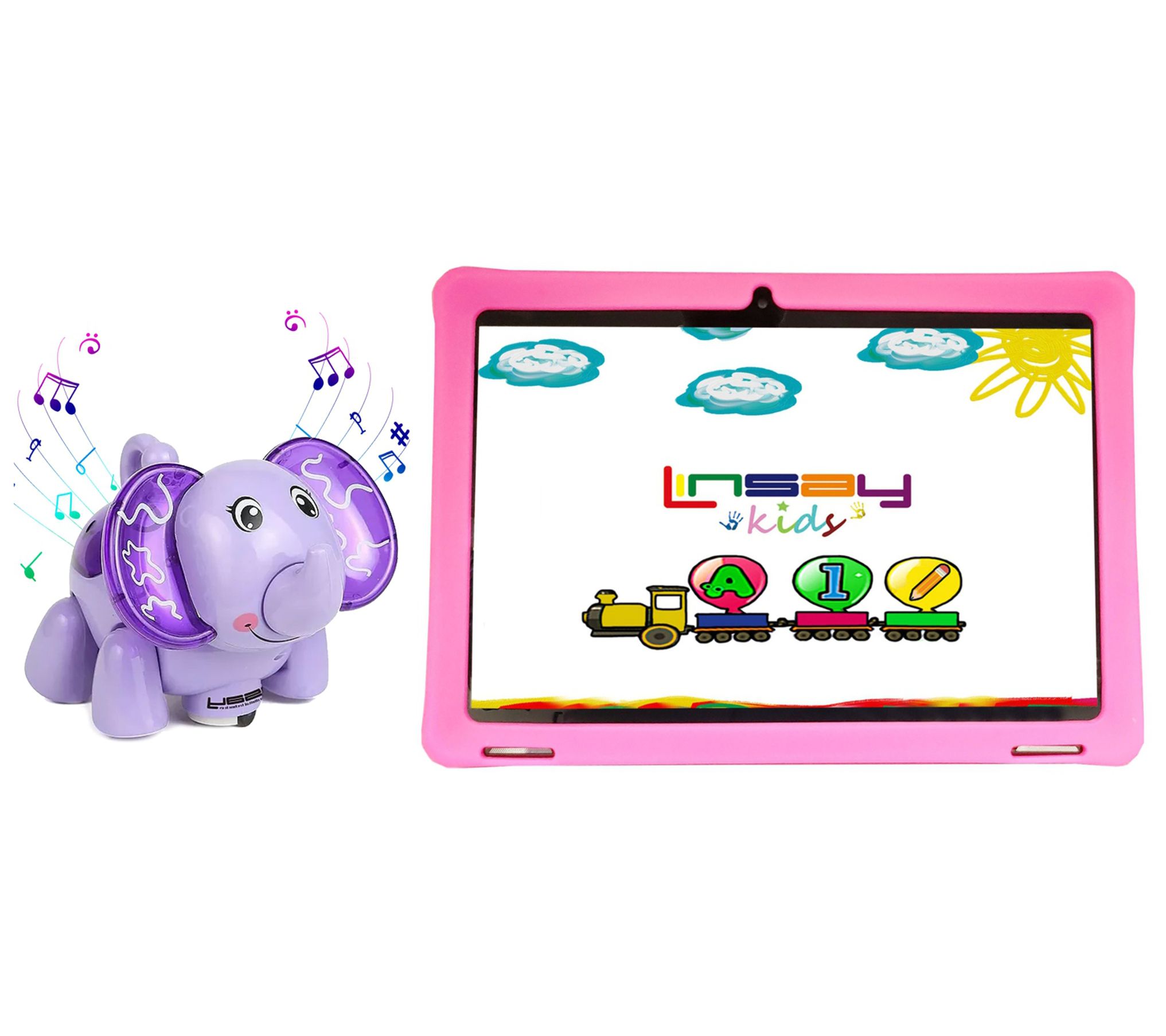 LINSAY 10.1" 32GB IPS Tablet w/ Kids Case & Ele hant Toy