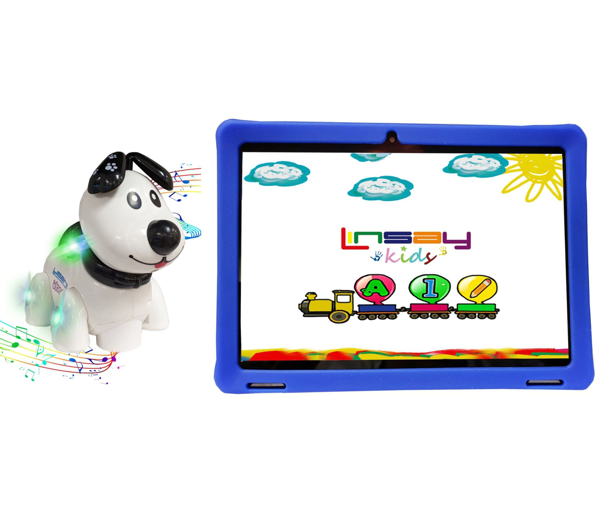 LINSAY 10.1" 32GB IPS Tablet w/ Kids Case & Sma t Dog Toy