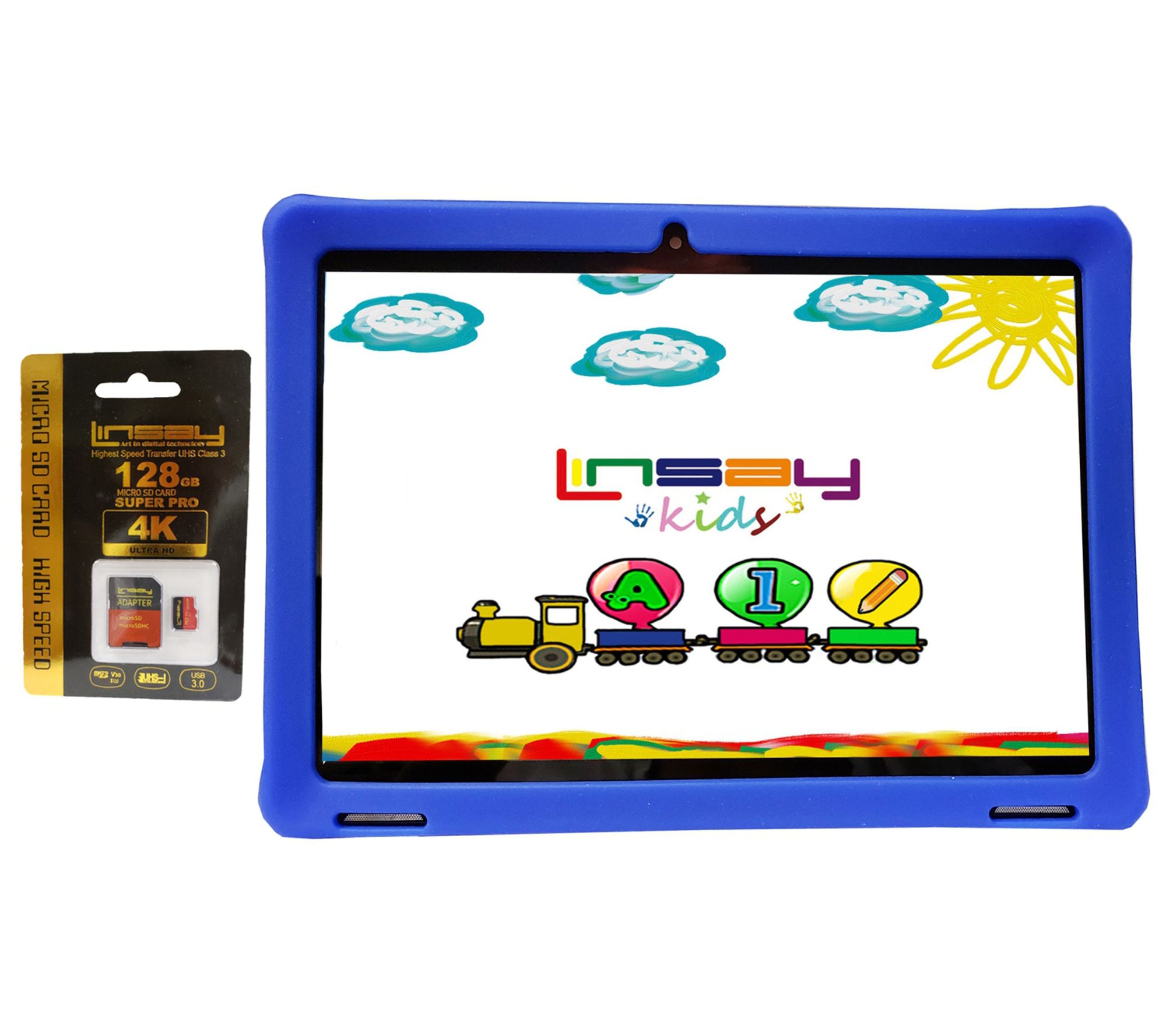 LINSAY 10.1" 32GB IPS Tablet w/ Kids Case & 128 SD Card