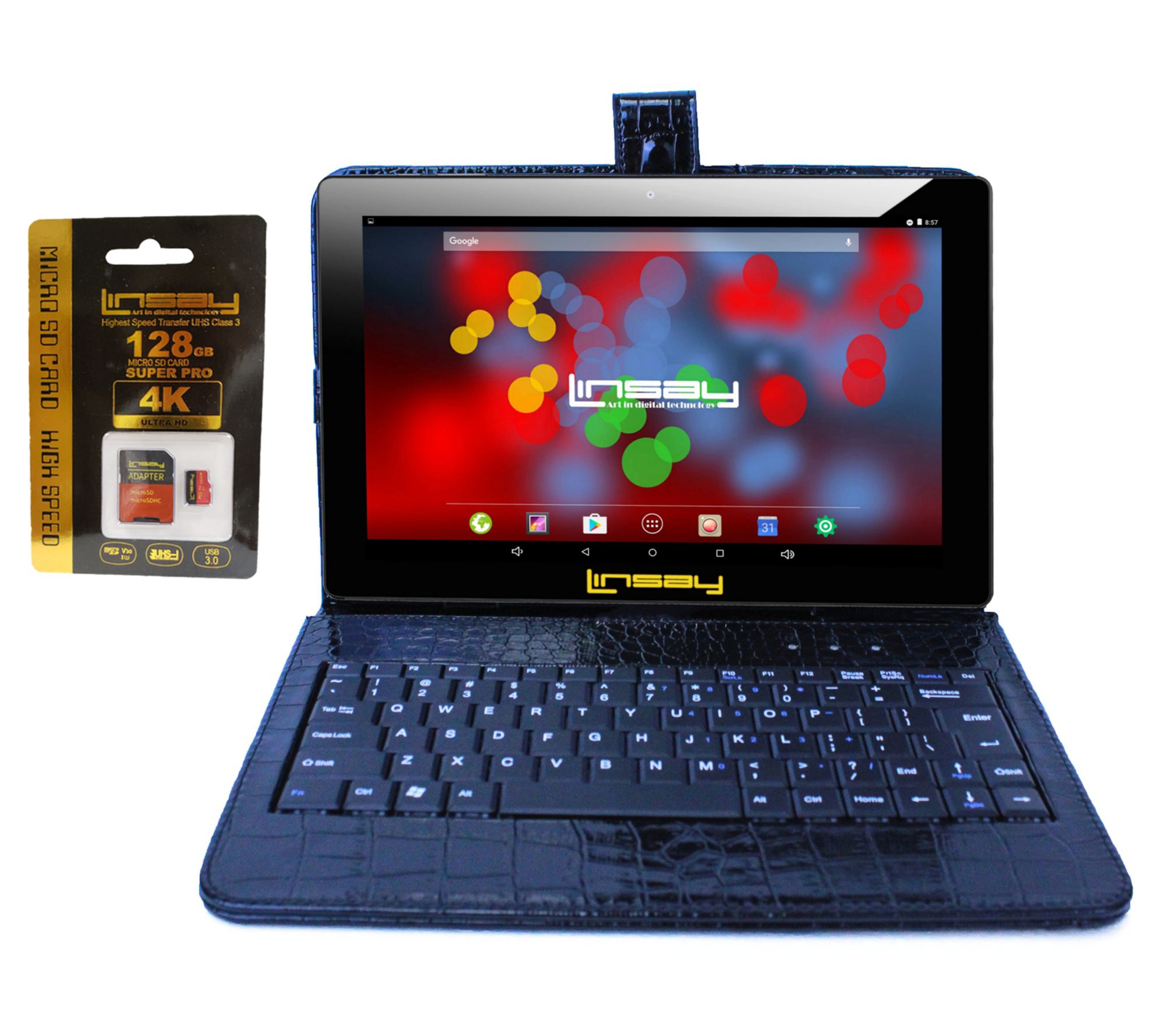 LINSAY 10.1" 32GB IPS Tablet w/ Keyboard & 128 D Card