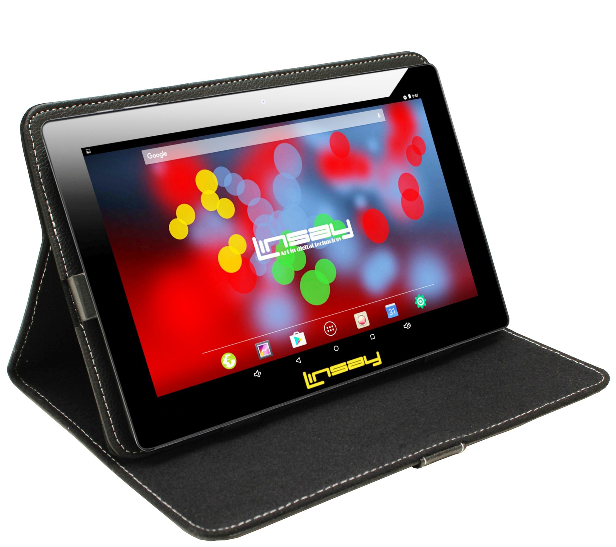 LINSAY 10.1" 16GB Android Tablet 2GB RAM w/ Leather Case