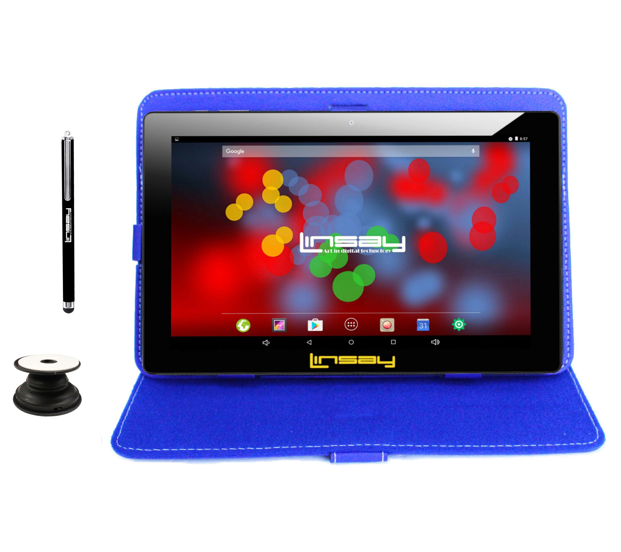 LINSAY 10.1" 32GB IPS Android Tablet w/ Case, P n & Holder