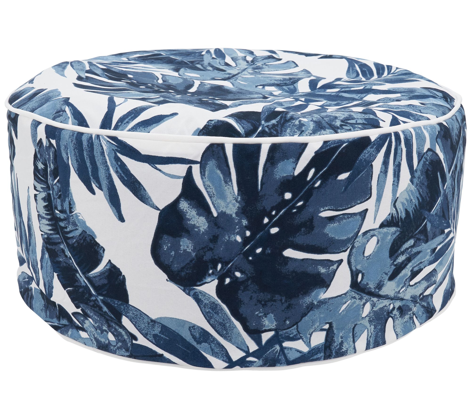 SARO PU1931.NB 21 x 9 in. Outdoor Ottoman with Blue Tropic Design