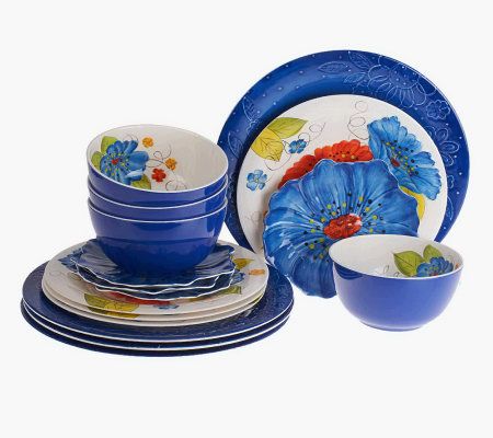 Laurie Gates Forget Me Nots 16-Piece Outdoor Dinnerware Set - H196903 ...