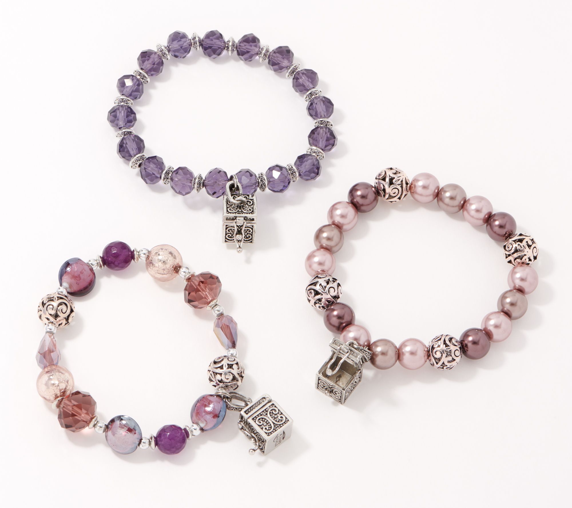 Set of 3 Prayer Box Bracelets with Sheer Bags by Valerie