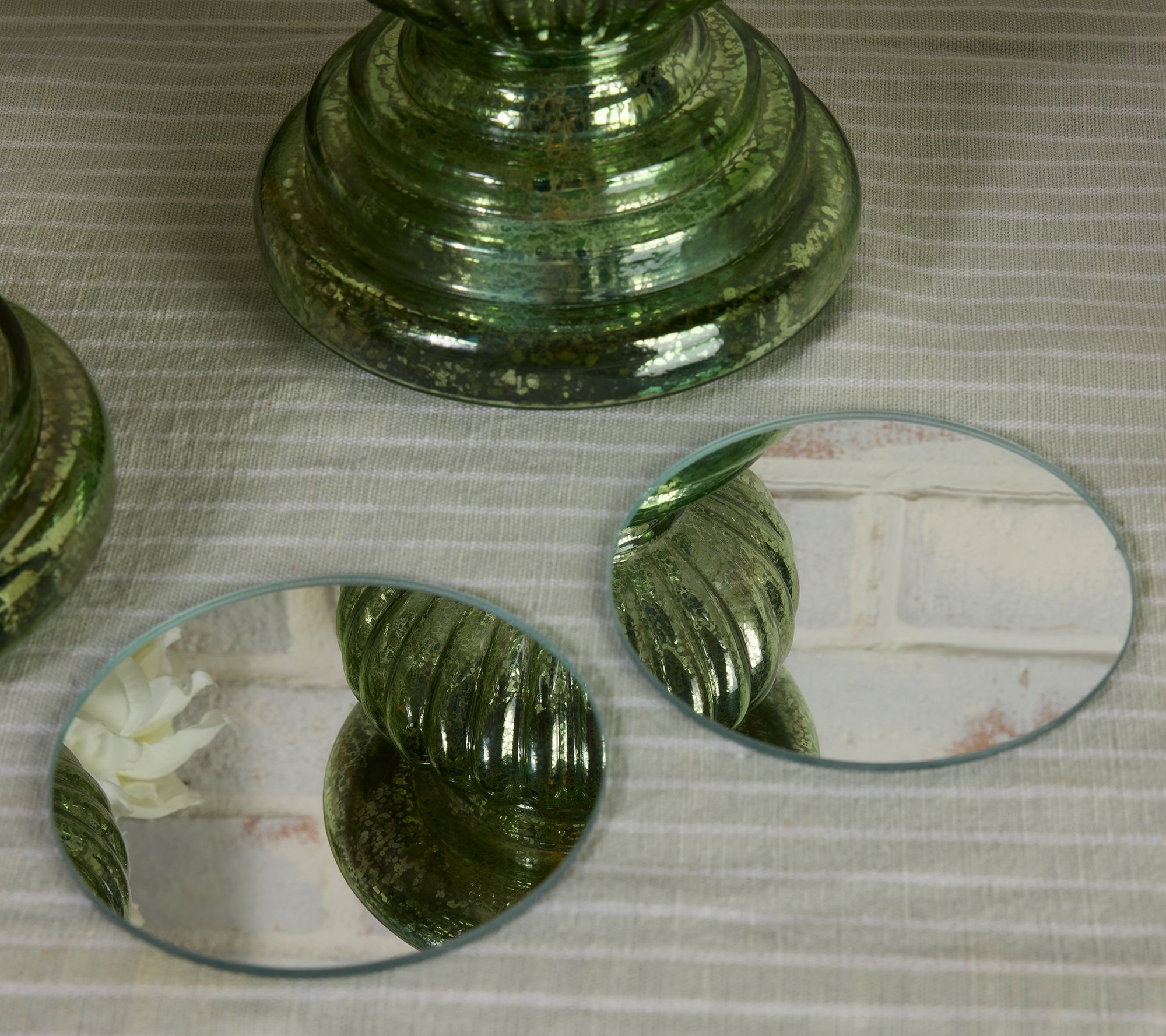 Set of 2 Lit Candle Holder Pedestals with Mirror Inserts by Valerie