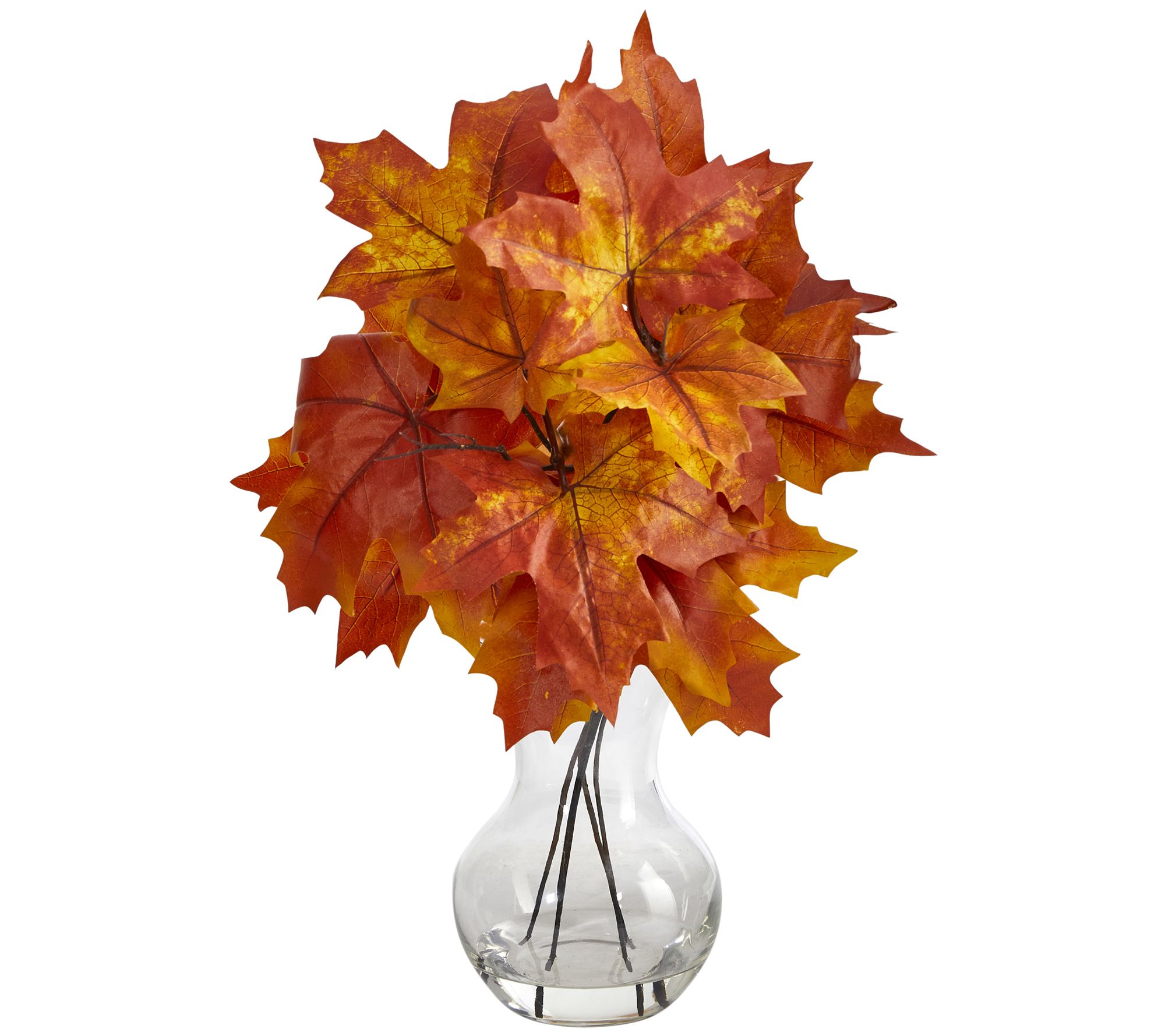 Nearly Natural 18" Autumn Maple Leaf Plant in G lass Vase
