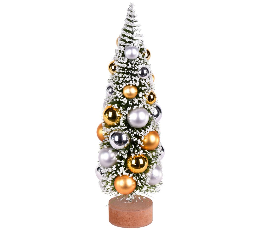 Vickerman 12" Frosted Green Tree w/ G old, Silv r Orn