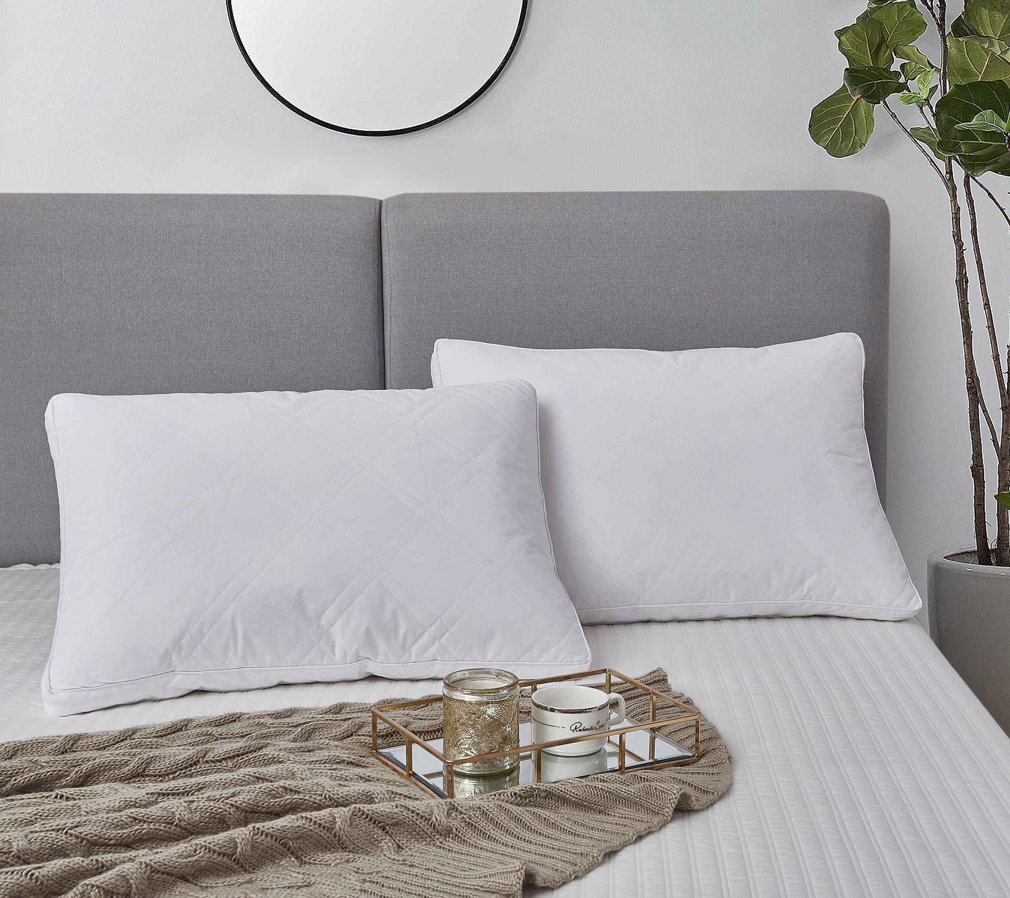 233tc Quilted White Goose Feather Down Pillows 2 Pack King