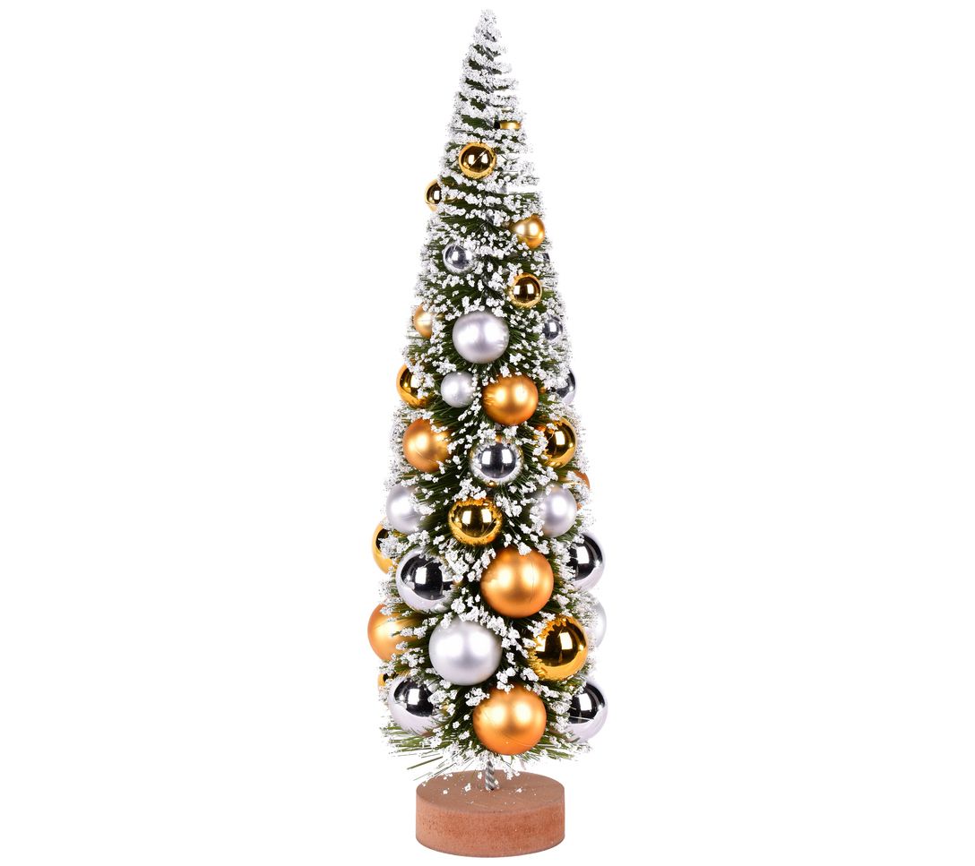 Vickerman 18" Frosted Green Tree with Gold & Si ver Ornaments