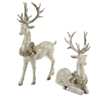 Set of 2 Glittered Vintage Deer w/Pewter Accent by Valerie — QVC.com