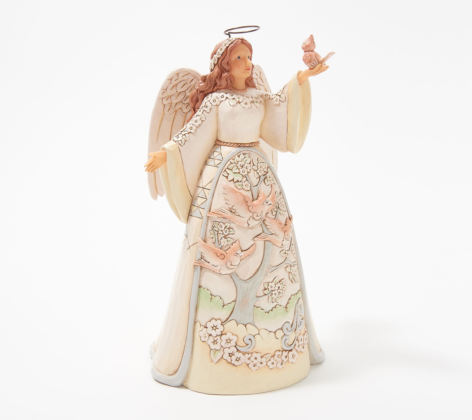 Jim Shore Heartwood Creek White Woodland Angel With Cardinals Qvc Com