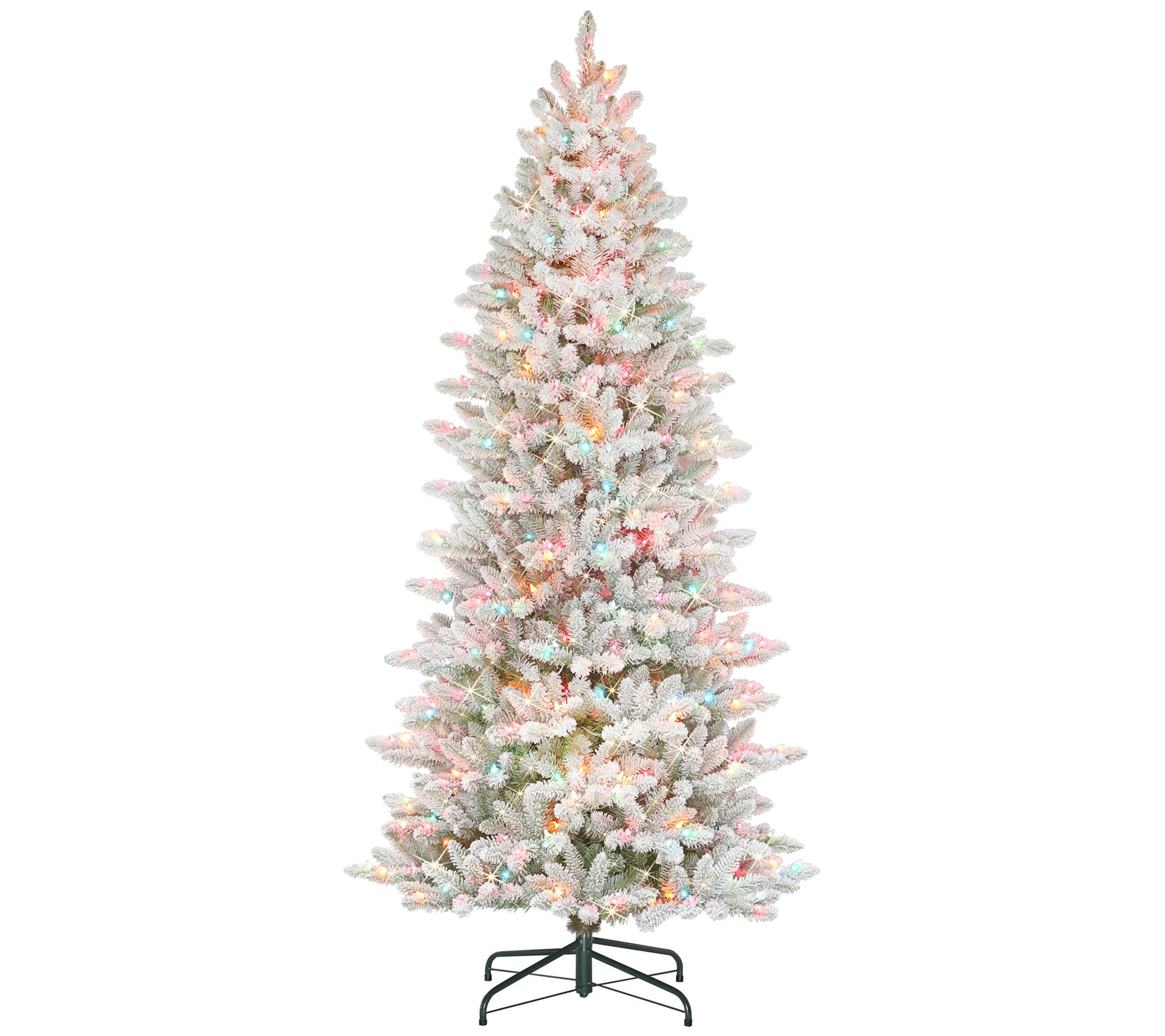 Puleo International 7.5' PreLit Slim Flocked Fr anklin Fir Tre