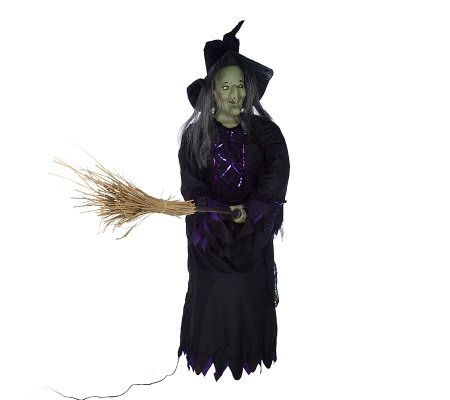 5' Animated Moving Mouth Witch with Broom - Page 1 — QVC.com