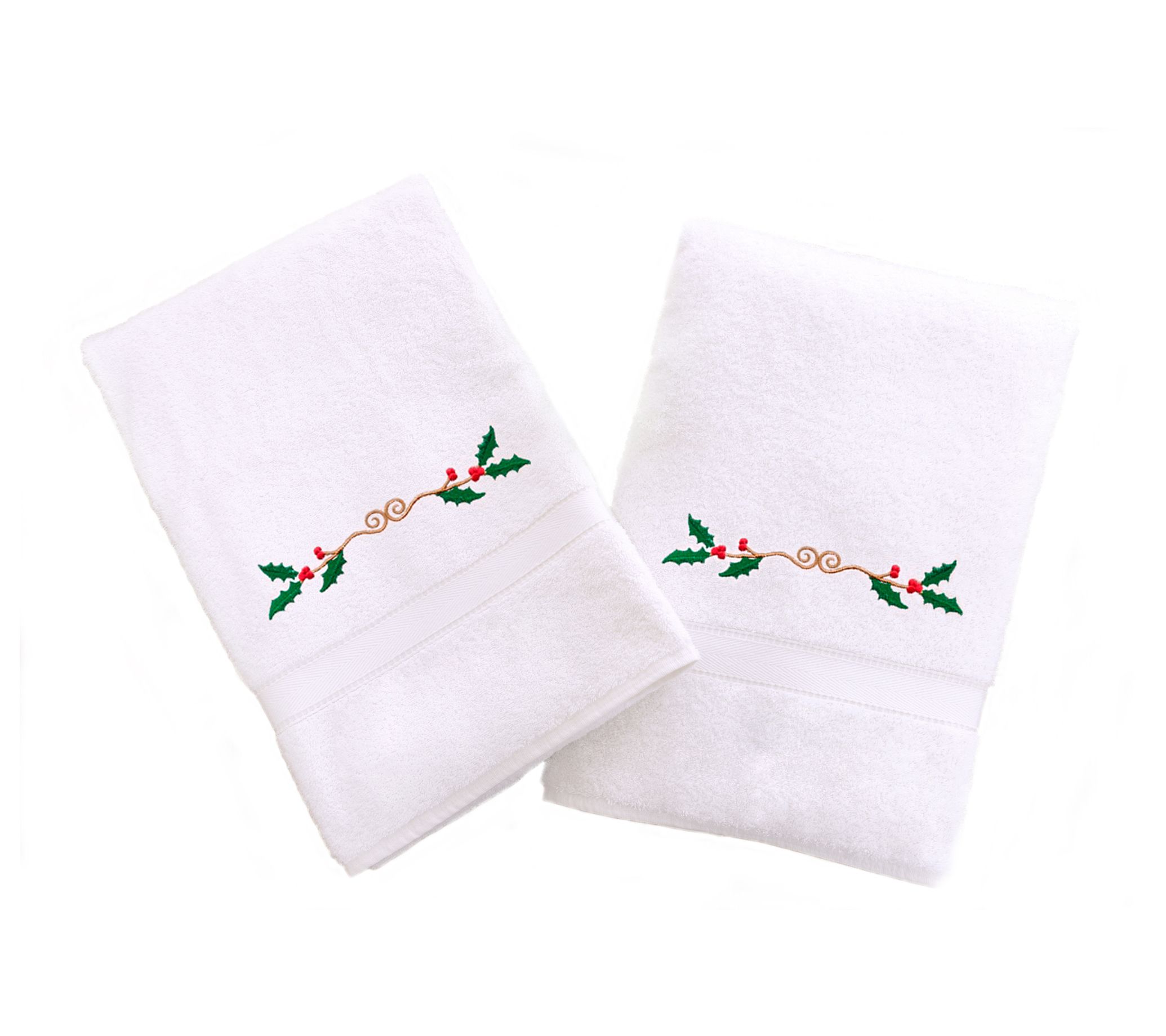 Linum Home Textiles Embroidered Hand Towels wit h Holly Border