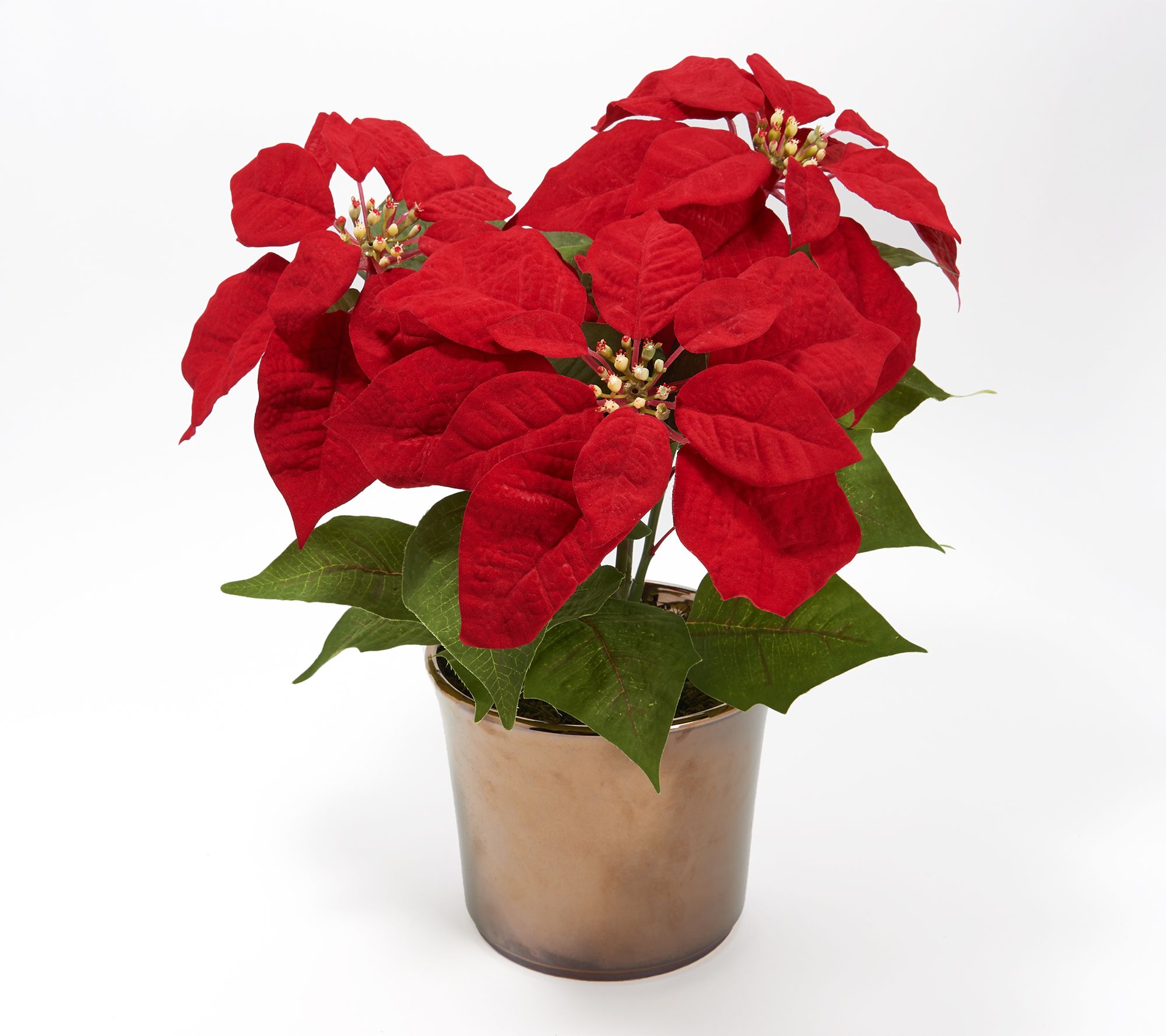 Faux Poinsettia Plant in Metallic Gold Pot by Peony Page