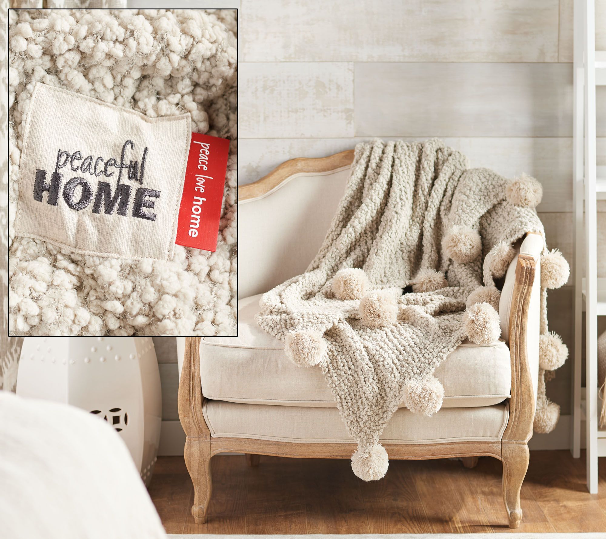 Peace Love World 60" x 80" Super Oversized Knit Throw with PomPoms