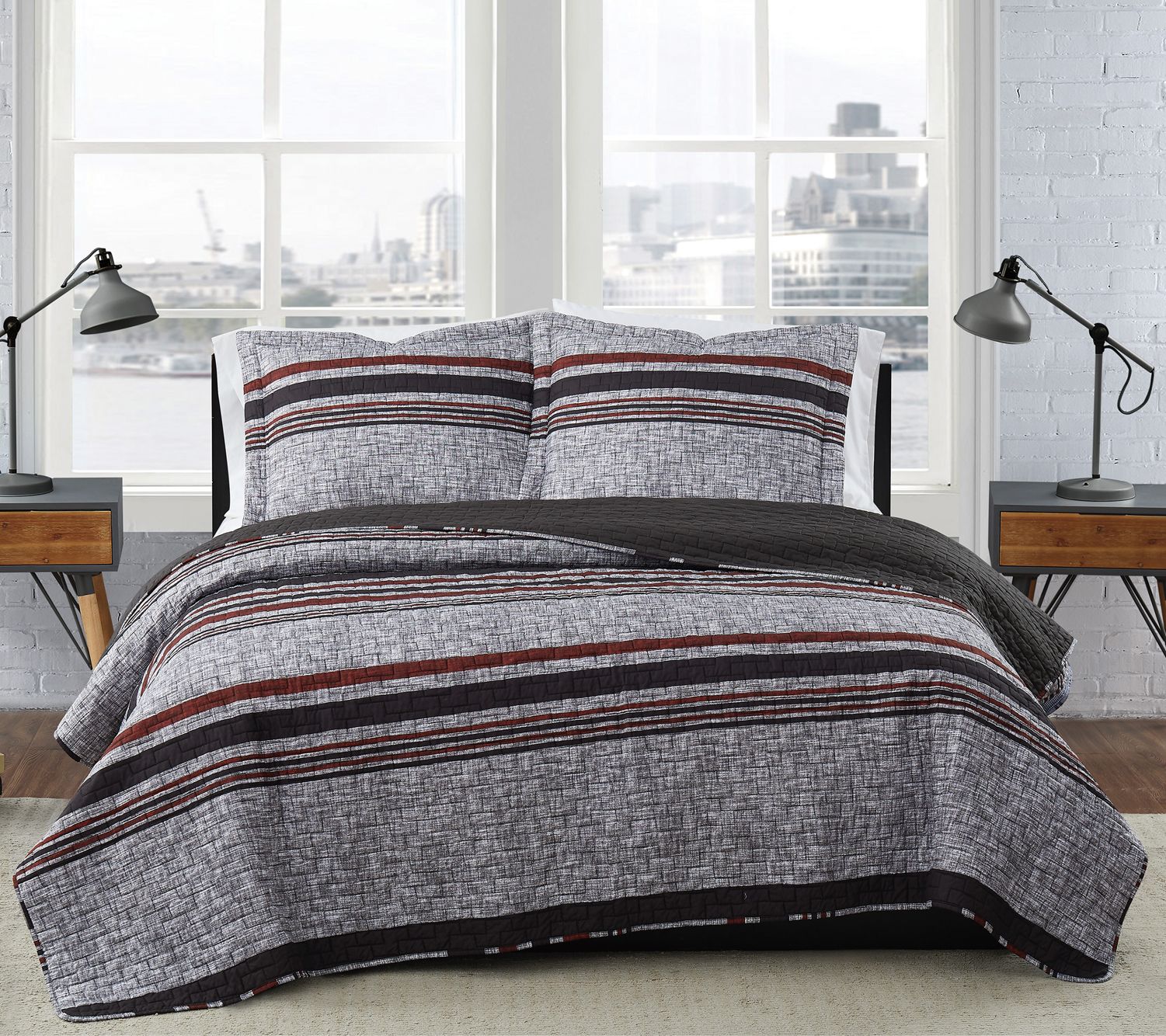 London Fog Warren Stripe Twin XL 2-Piece Quilt et