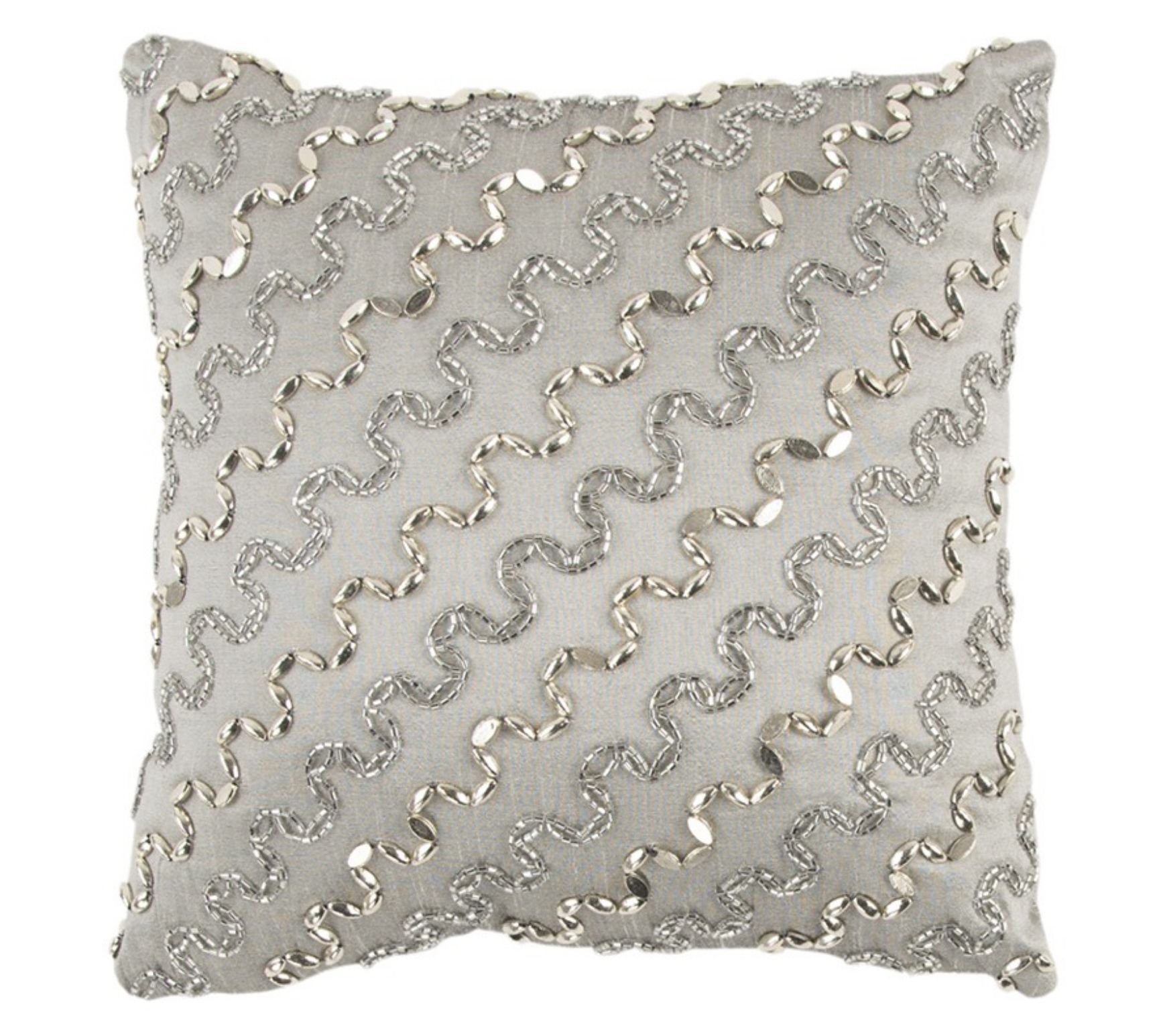 HomeRoots Lux Silver and Gold Beaded Chevron Throw Pillow