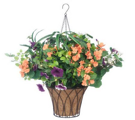 Bethlehem Lights Battery Op. Mixed Flower Hanging Basket — QVC.com