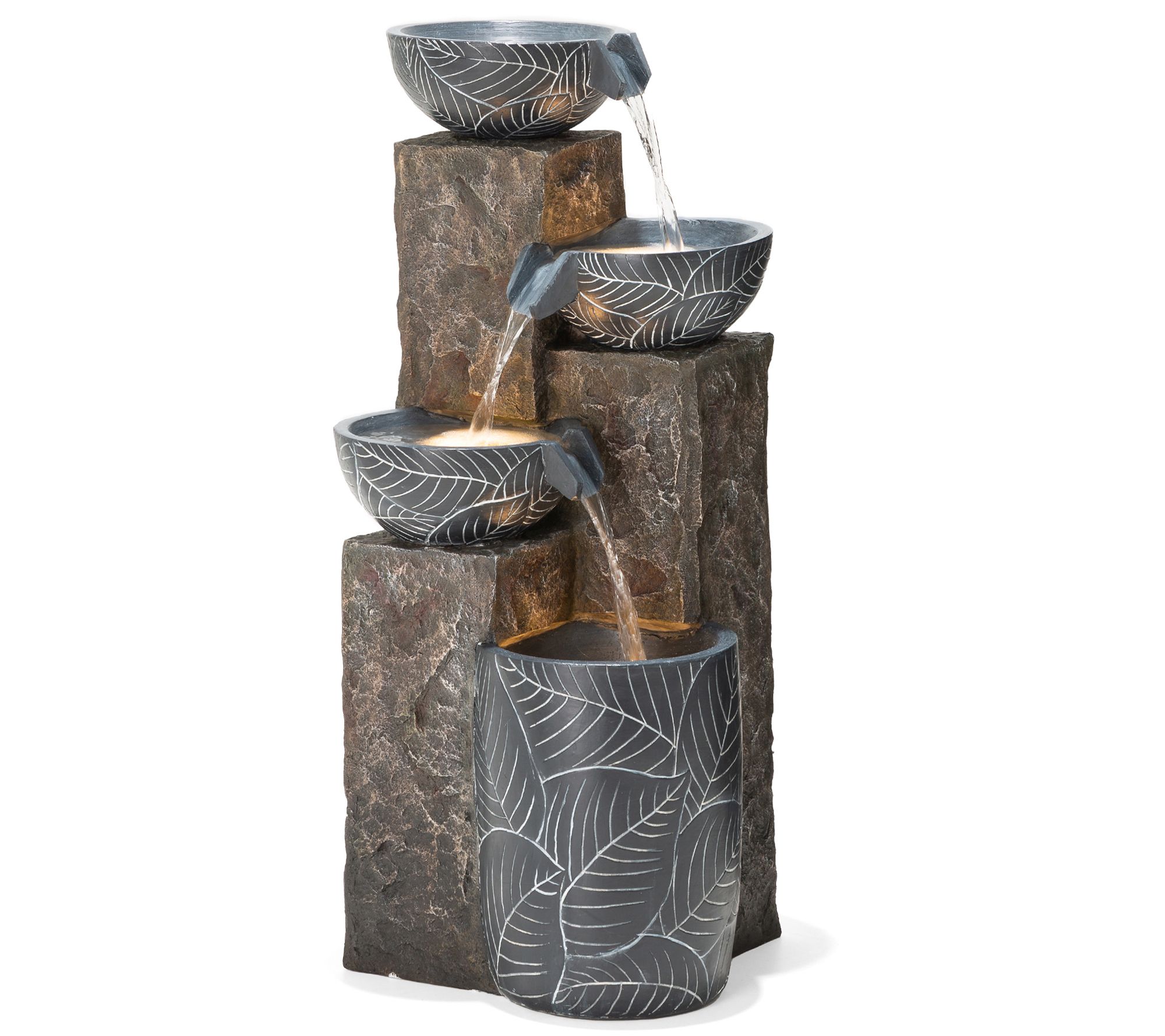Glitzhome LED Natural Leaf Textured 4-Tier Resi Fountain