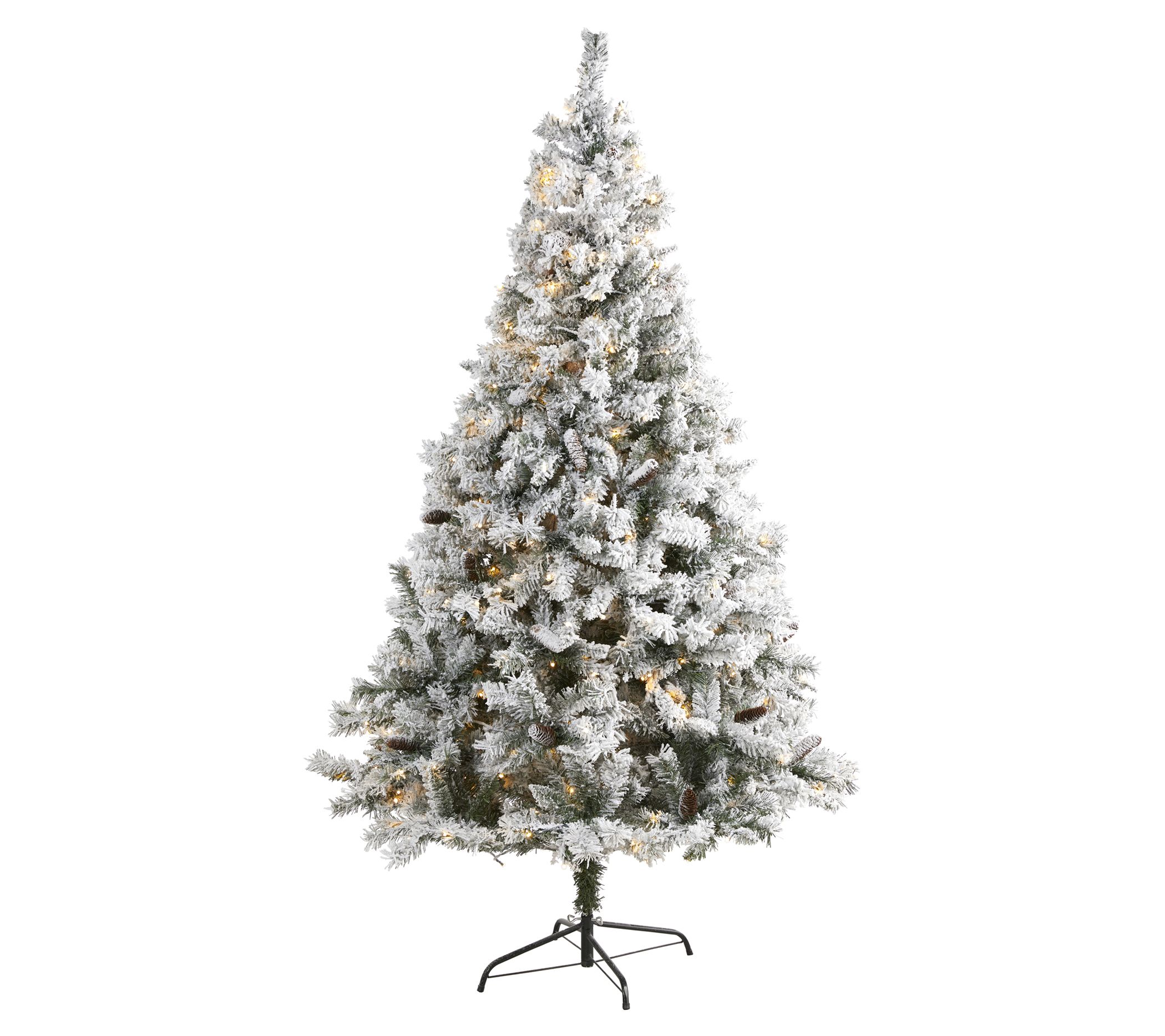 Nearly Natural 7' Flocked Tree w/ Pinecones & 3 0 LEDs