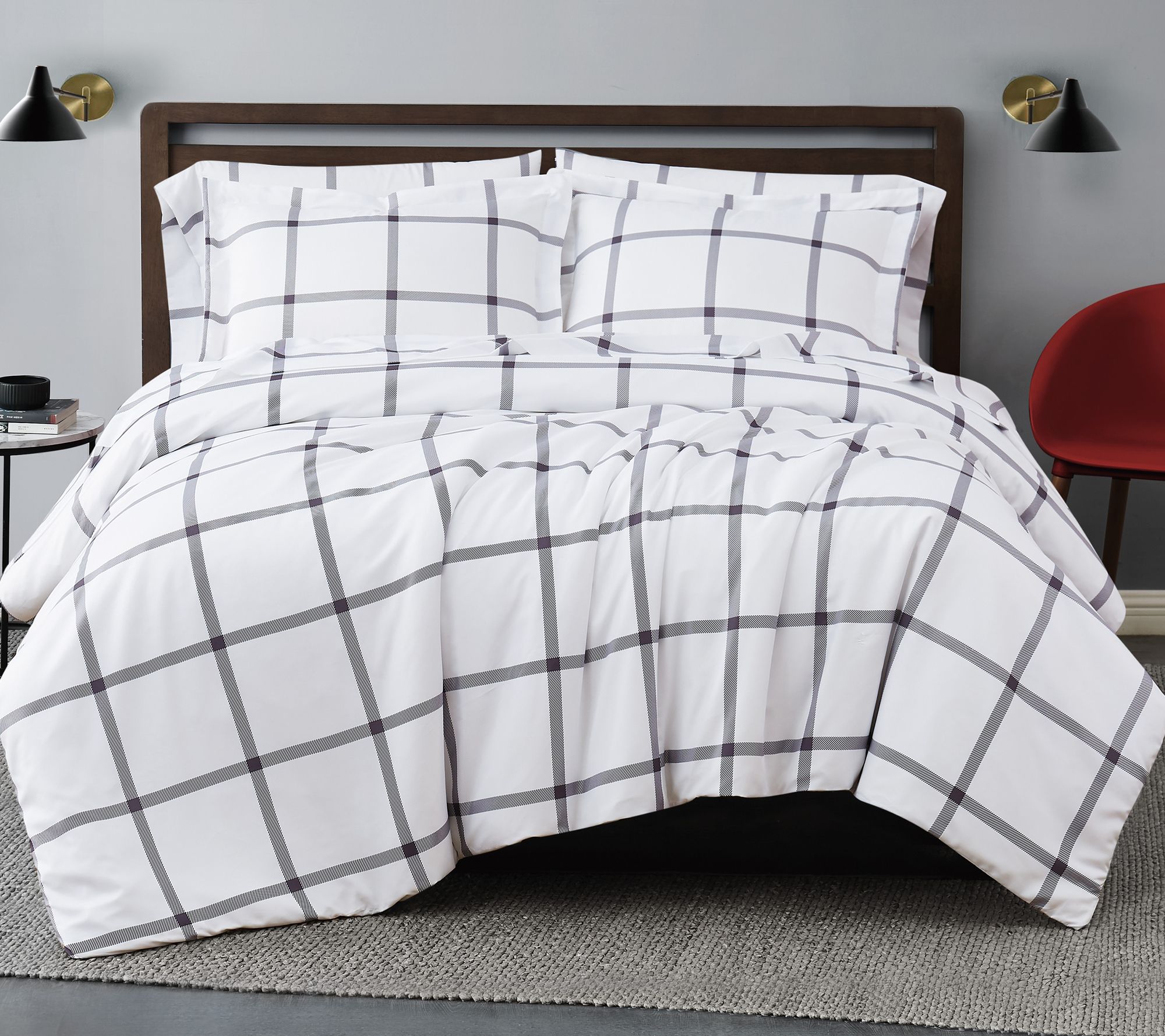 Truly Soft Printed Windowpane Bedding Collection Duvet Cover Set - Full/Queen - Printed Windowpane White/Grey