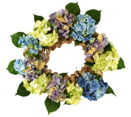 Deluxe Hydrangea Burlap Wreath by Valerie - H202323 — QVC.com