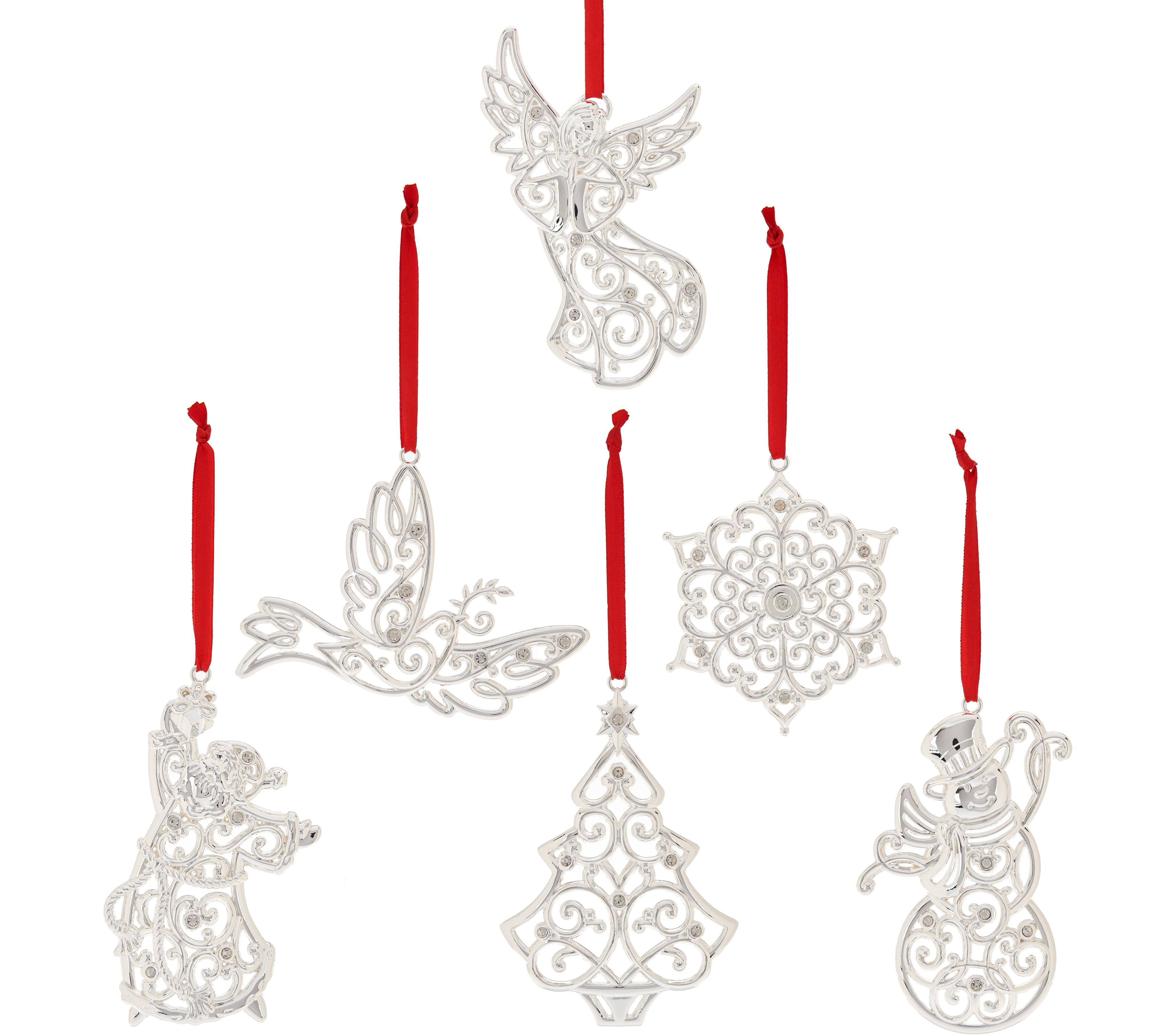 Lenox Set of 6 Silver Plated Sparkle & Scroll Ornaments Page 1 —