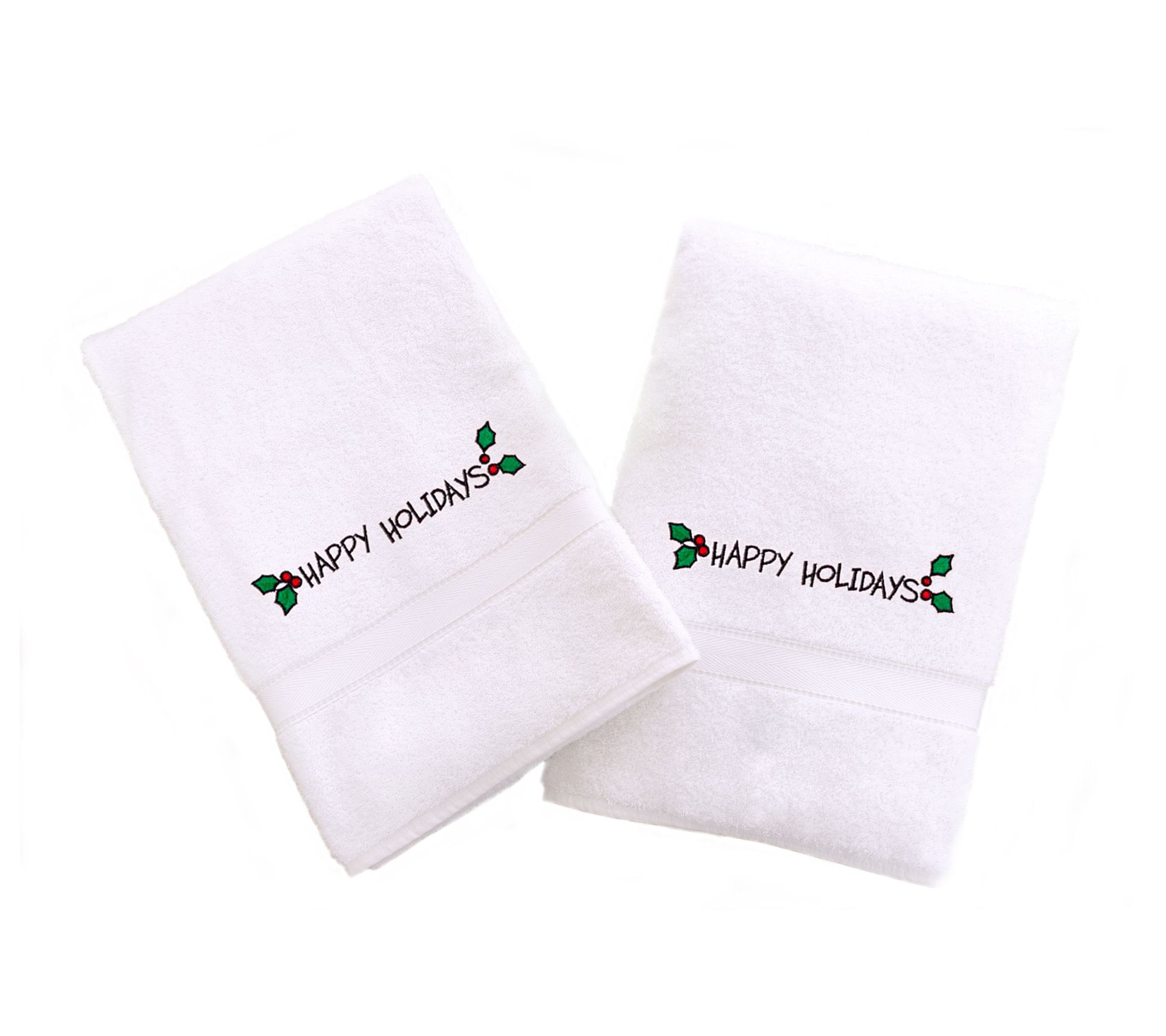 Linum Home Textiles Embroidered Hand Towels wit h Happy Holiday