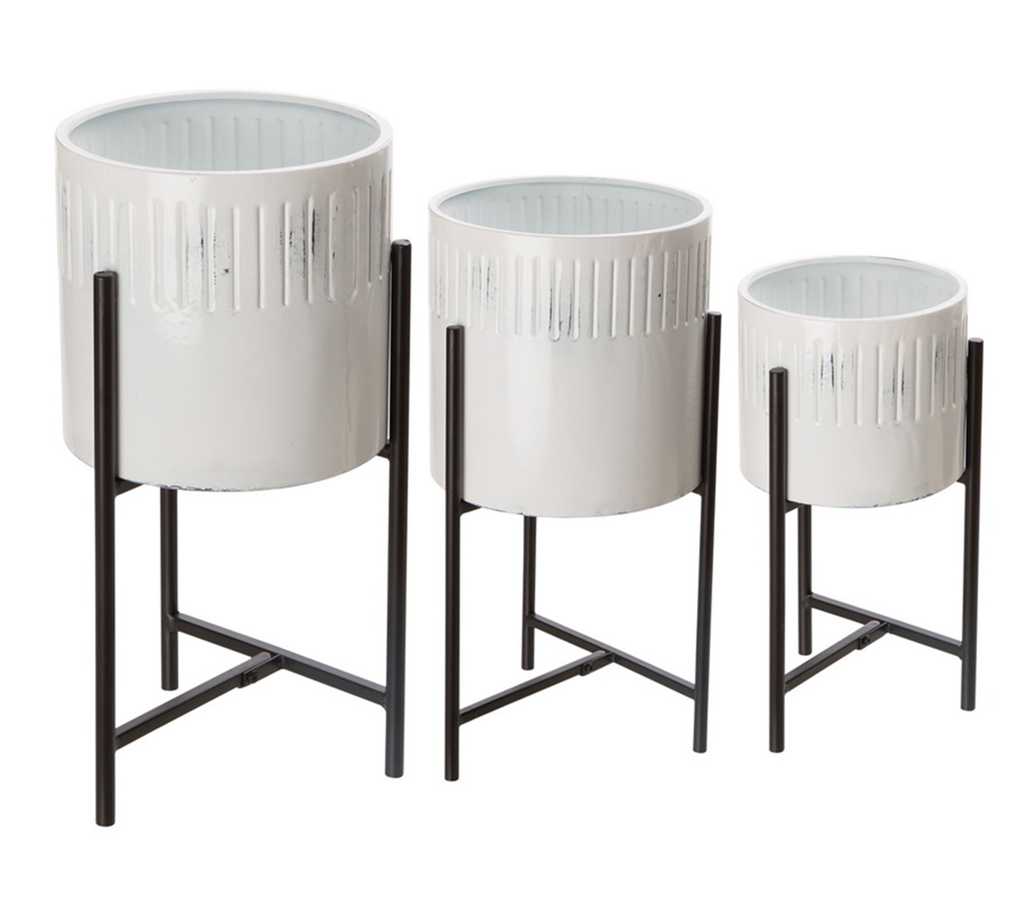 Glitzhome Washed White Metal Plant Stands Set of 3