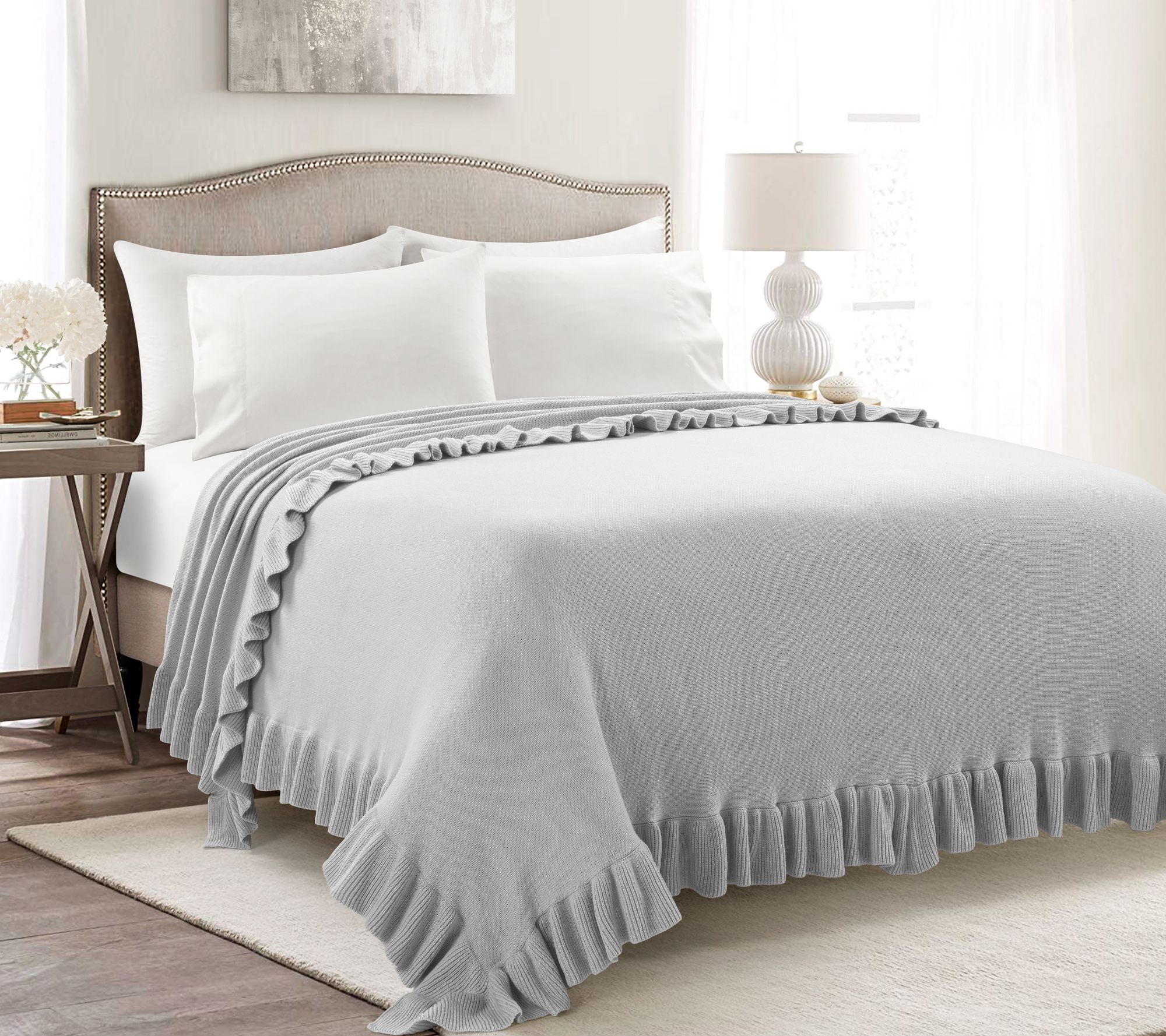 Lush Decor Reyna Soft Knitted Ruffle Blanket/Coverlet