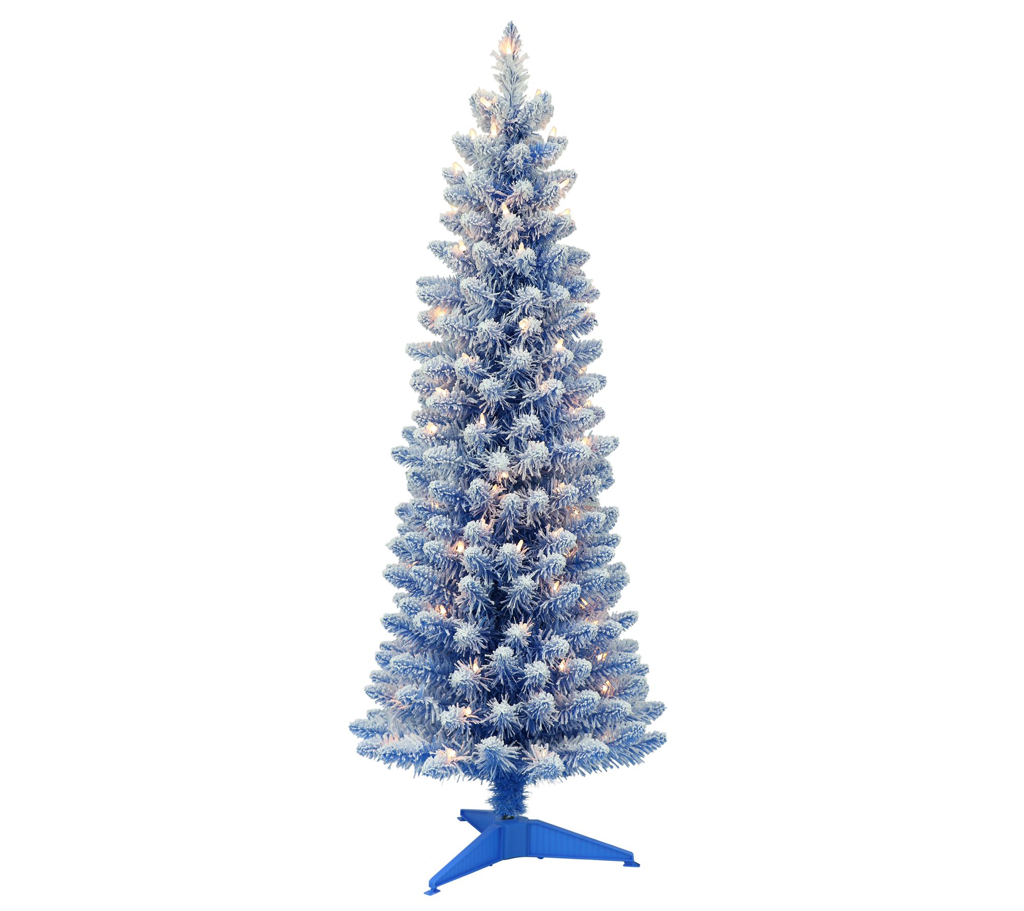 Puleo Pre-Lit 4.5' Flocked Blue Pencil Artificial Christmas
