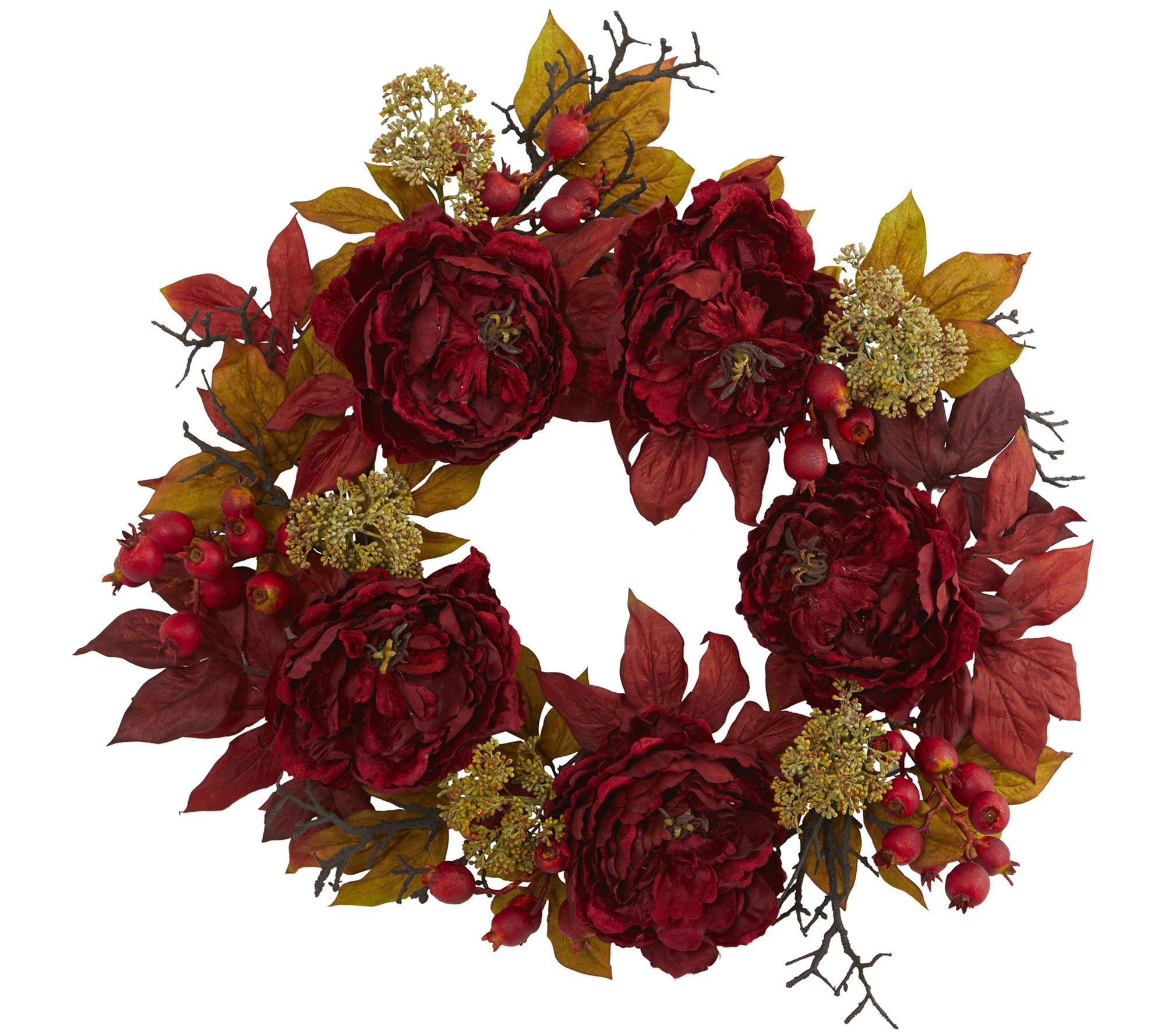24" Peony Sedum Wreath by Nearly Natural