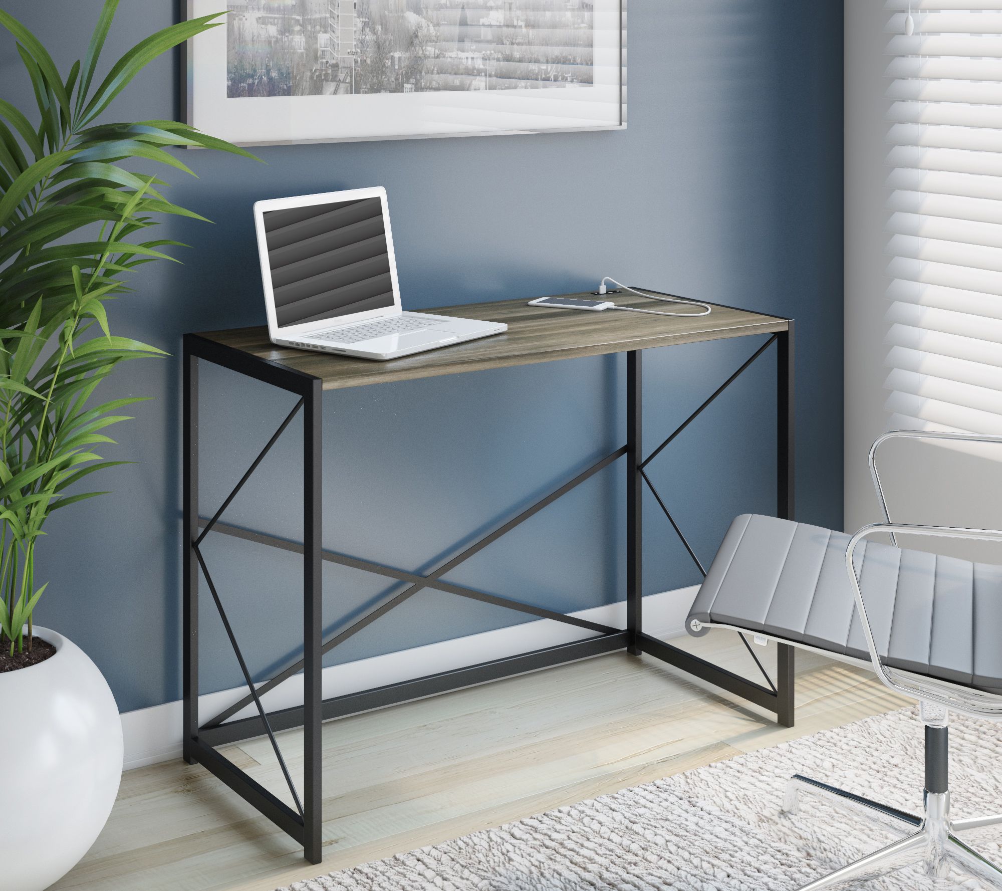 Twin Star Home Office Desk with Two USB Chargin Charging Ports