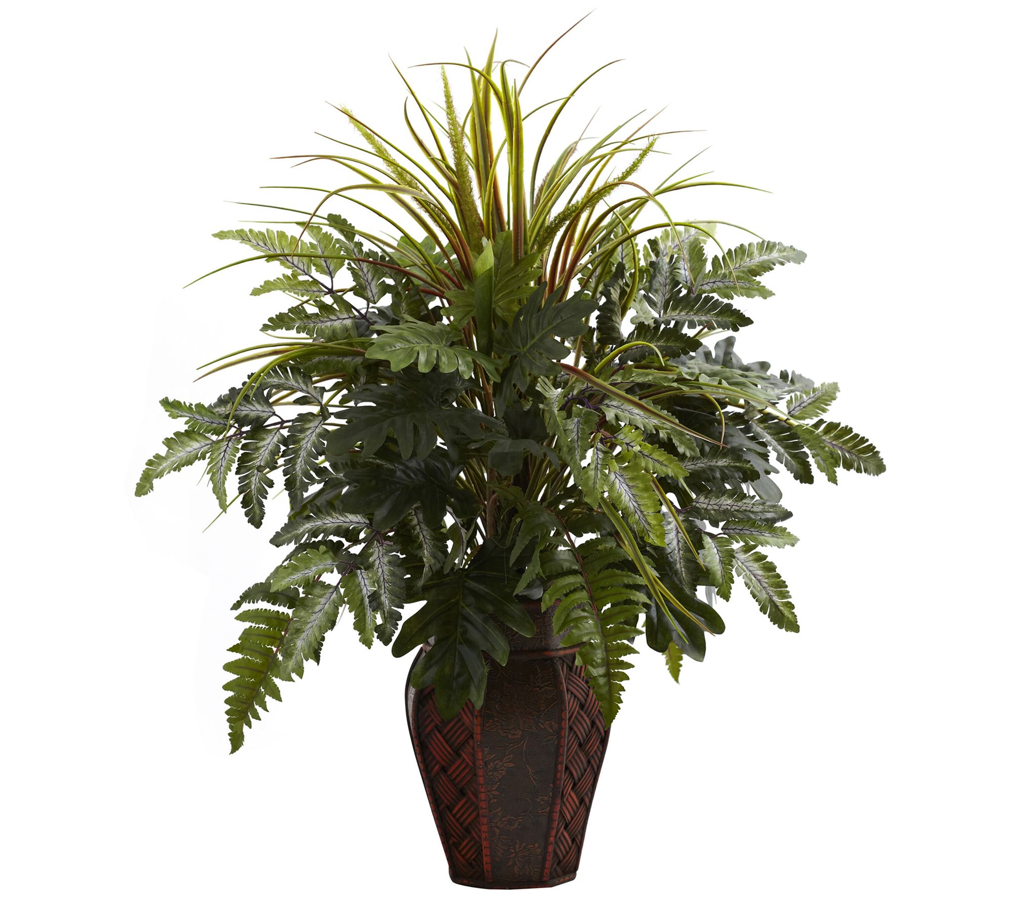 Mixed Grass and Fern in Decorative Planter by N early Natural
