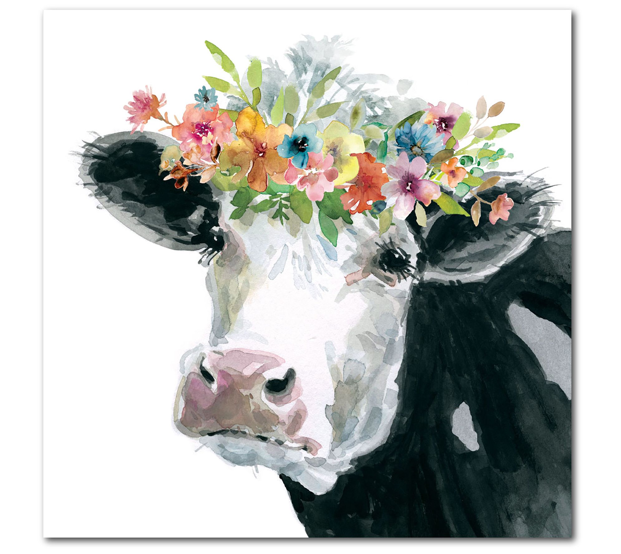 Courtside Market Flower Crown Cow 16x16 Canvas Wall Art