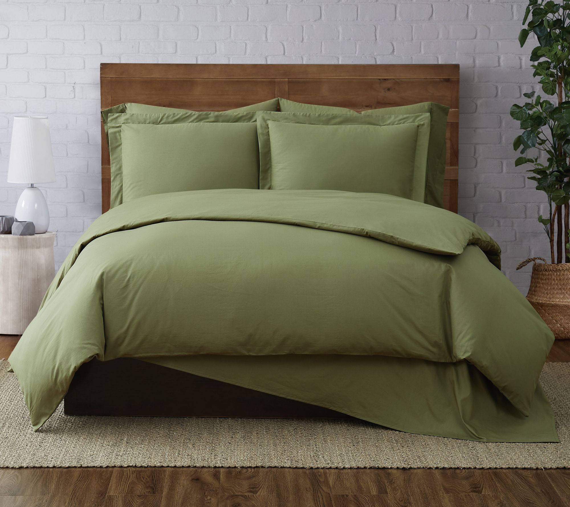 Brooklyn Loom Solid Cotton Percale 3-Pc. Duvet Cover Set, Full/Queen - Gray