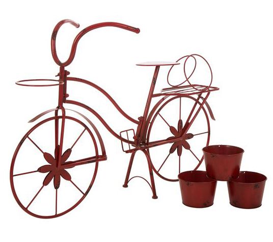 Glitzhome Indoor Outdoor Rustic Bike Triple Plant Stand