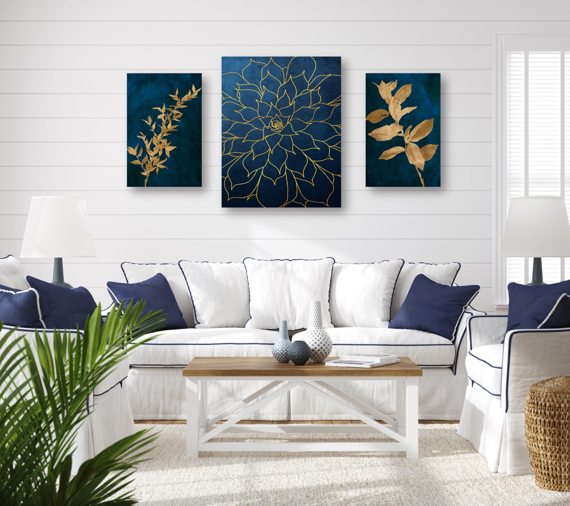 Courtside Market Blue & Gold 3-Piece Canvas Set