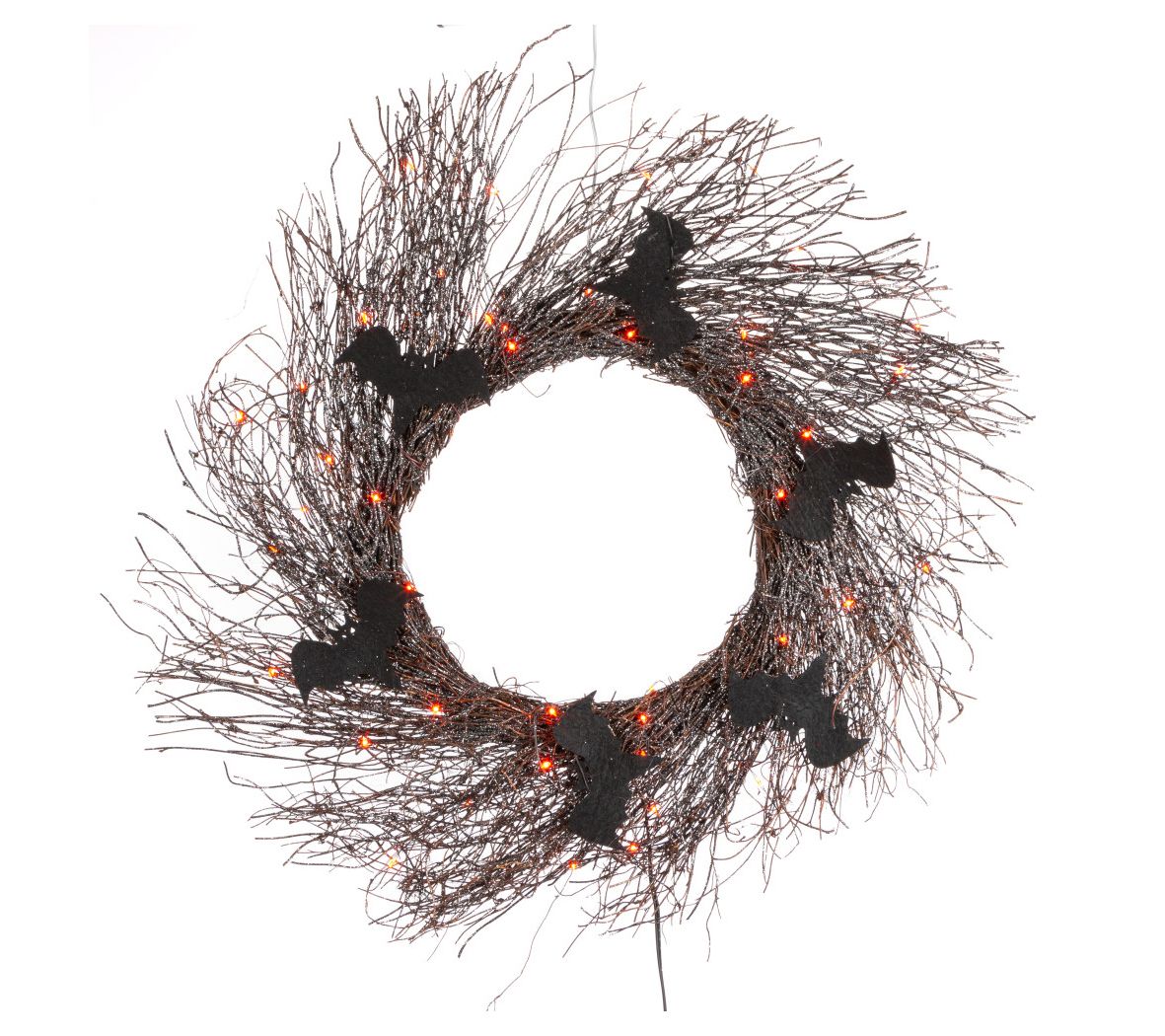 Black Wreath with Bats and Orange Lights by Eve lasting Glow