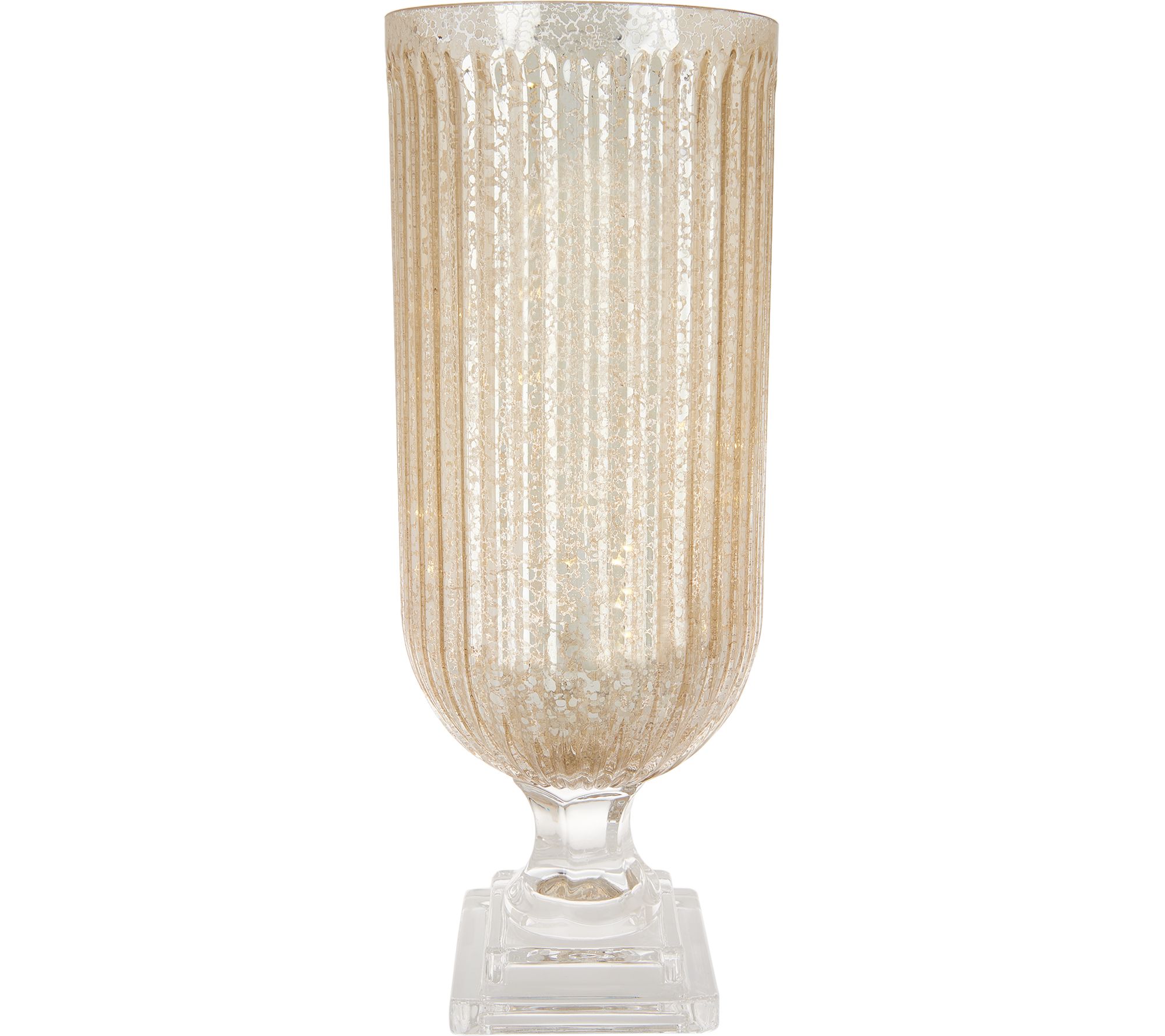 As Is Illuminated Ribbed Mercury Glass Hurricane By Valerie 7489