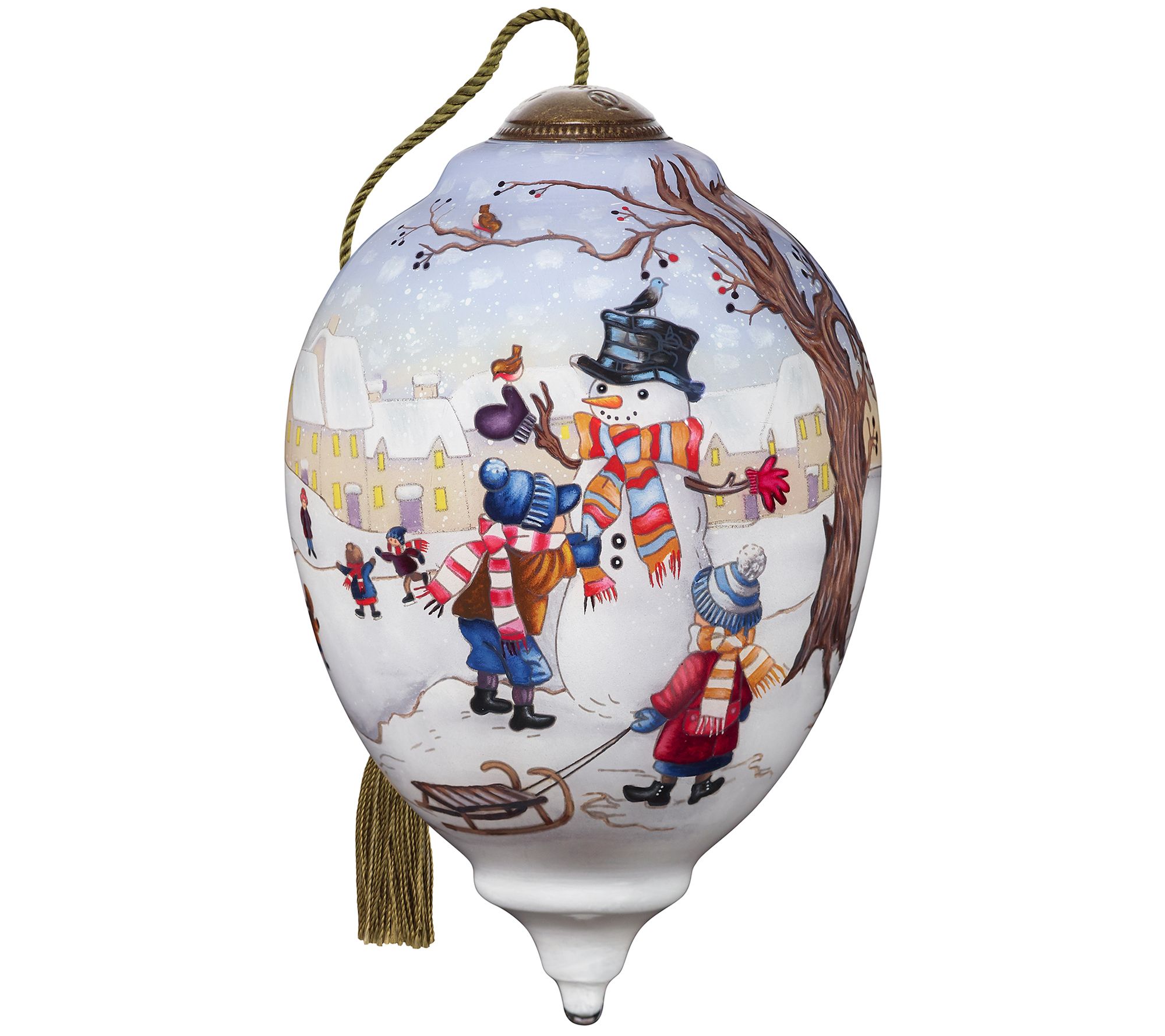 Ne'Qwa Ltd Ed Children Building Snowman Near Po d Ornament