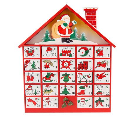 Handpainted Santa or Snowman Motif House Shaped Advent Calendar - QVC.com