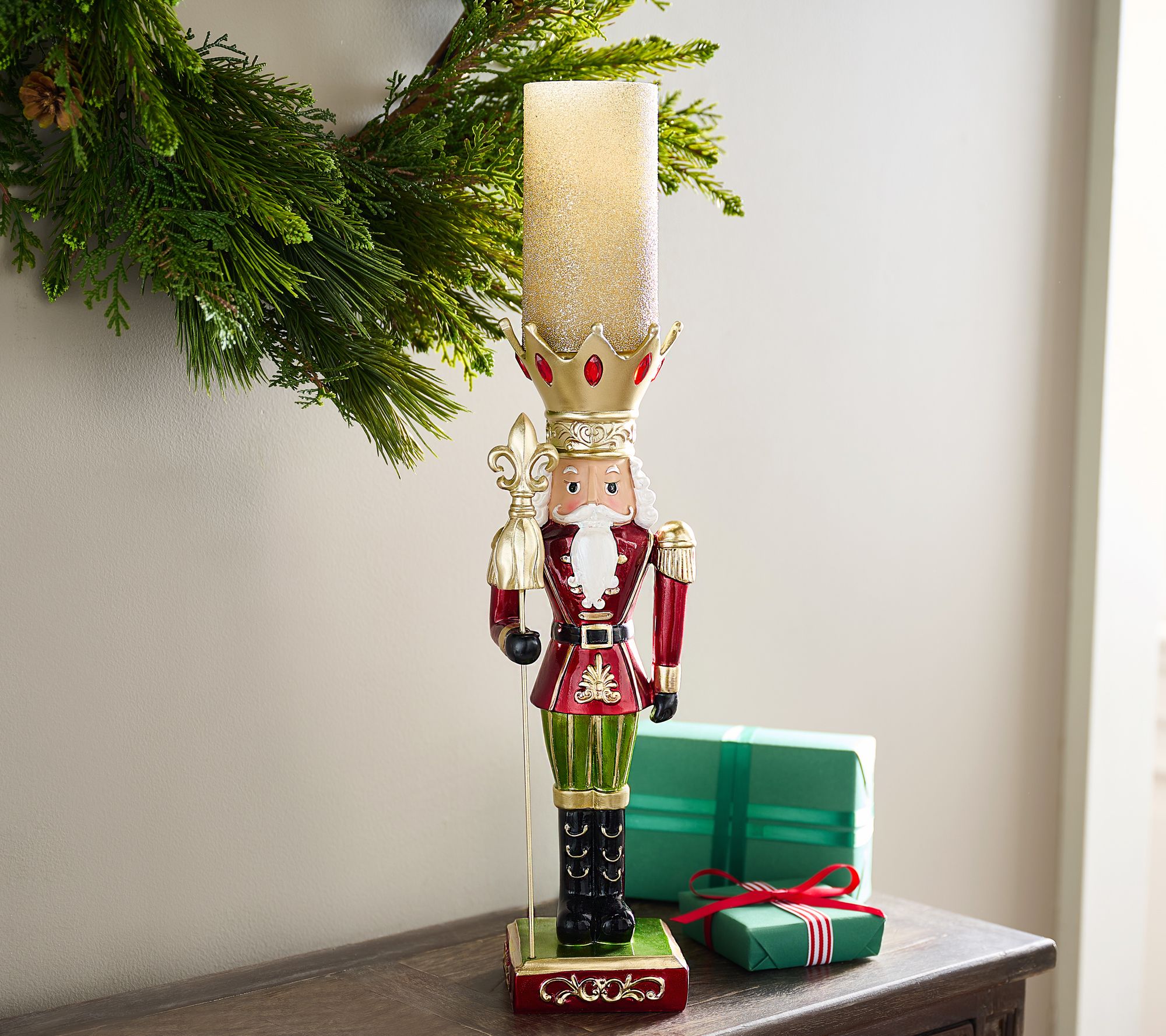 Kringle Express Resin 16" Nutcracker Holder with LED Candle