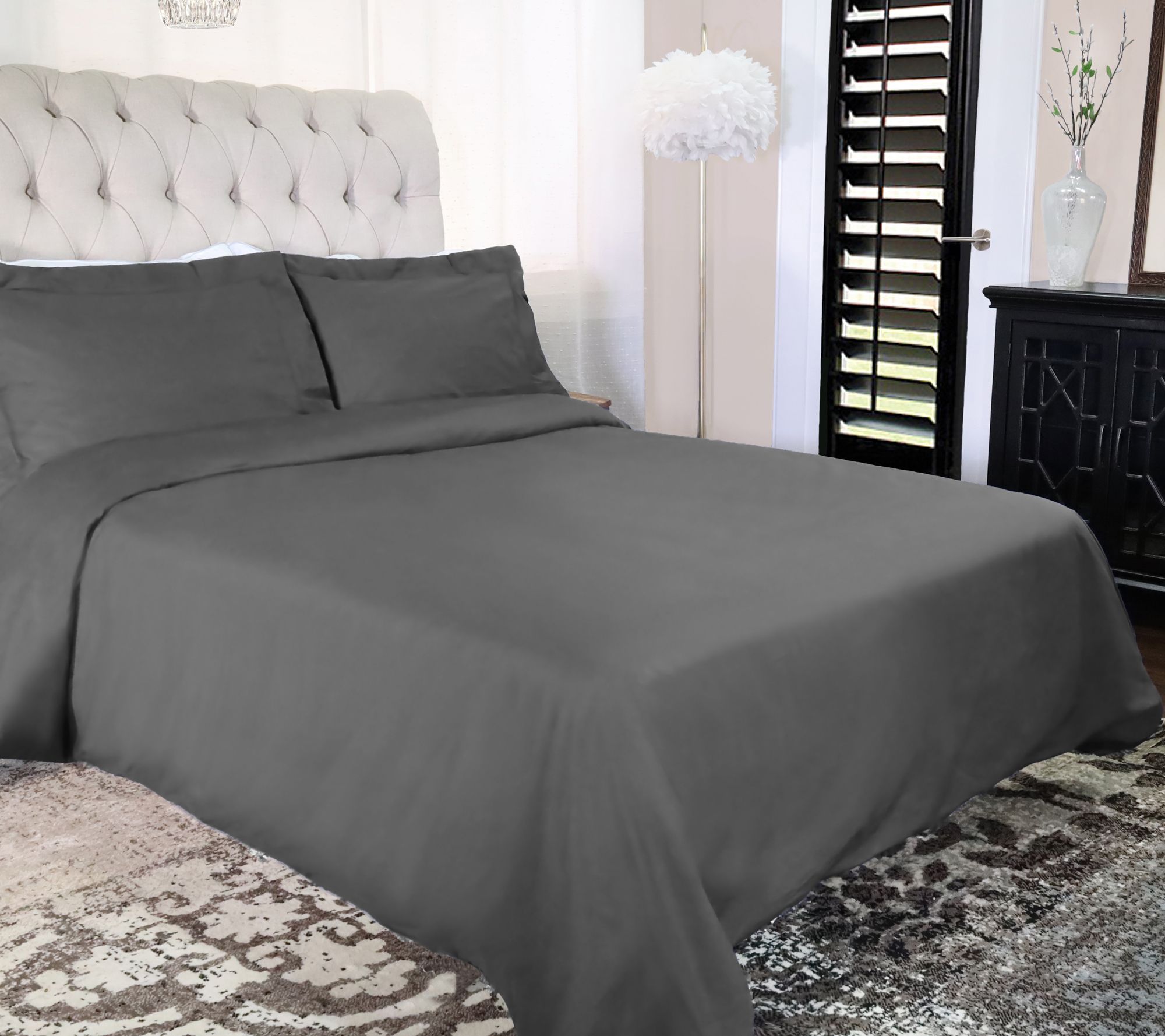 Superior Solid Cotton Percale Duvet Cover Set, ll/Queen