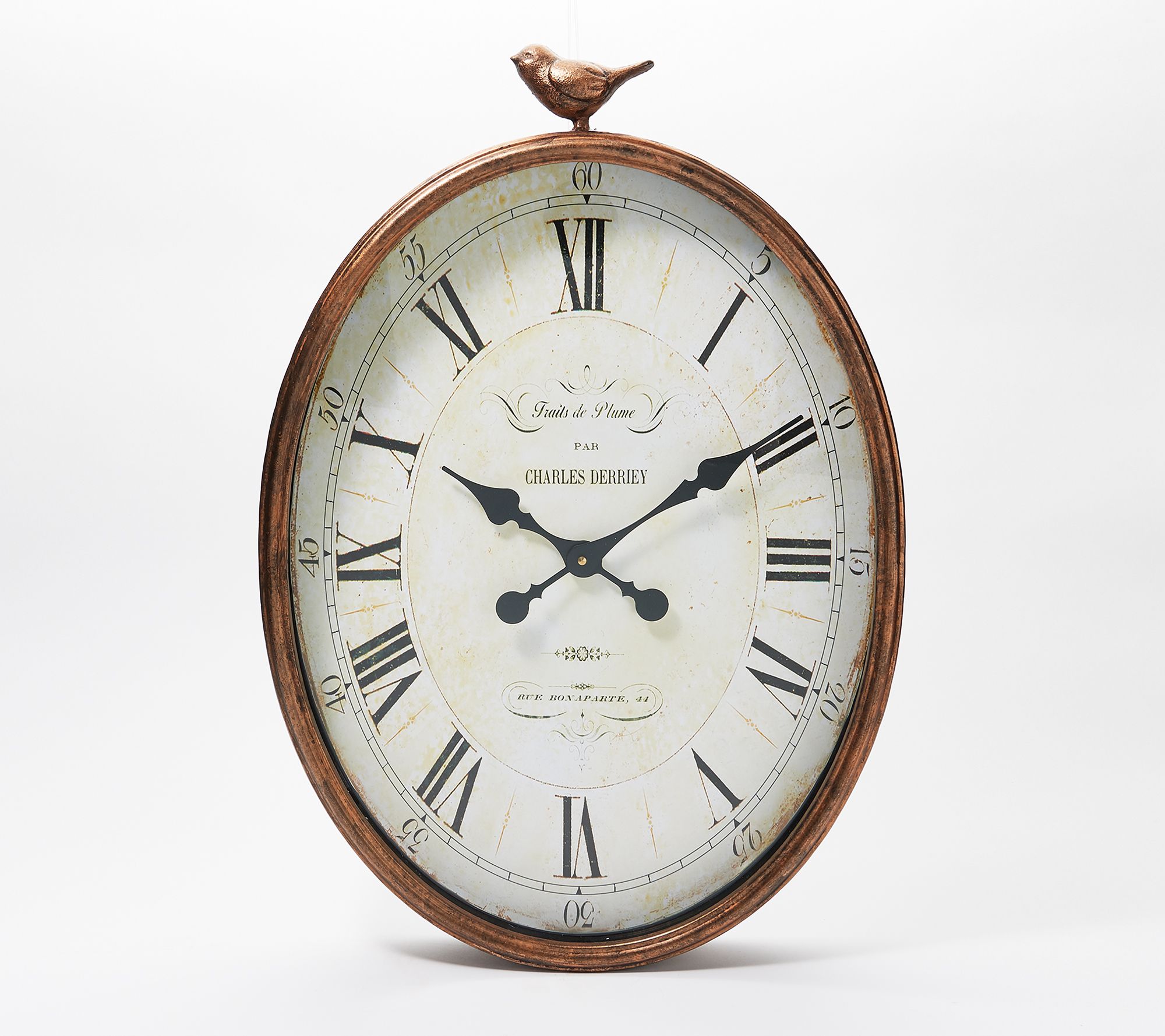 25" Oval Roman Numeral Clock with Bird Accent by Valerie